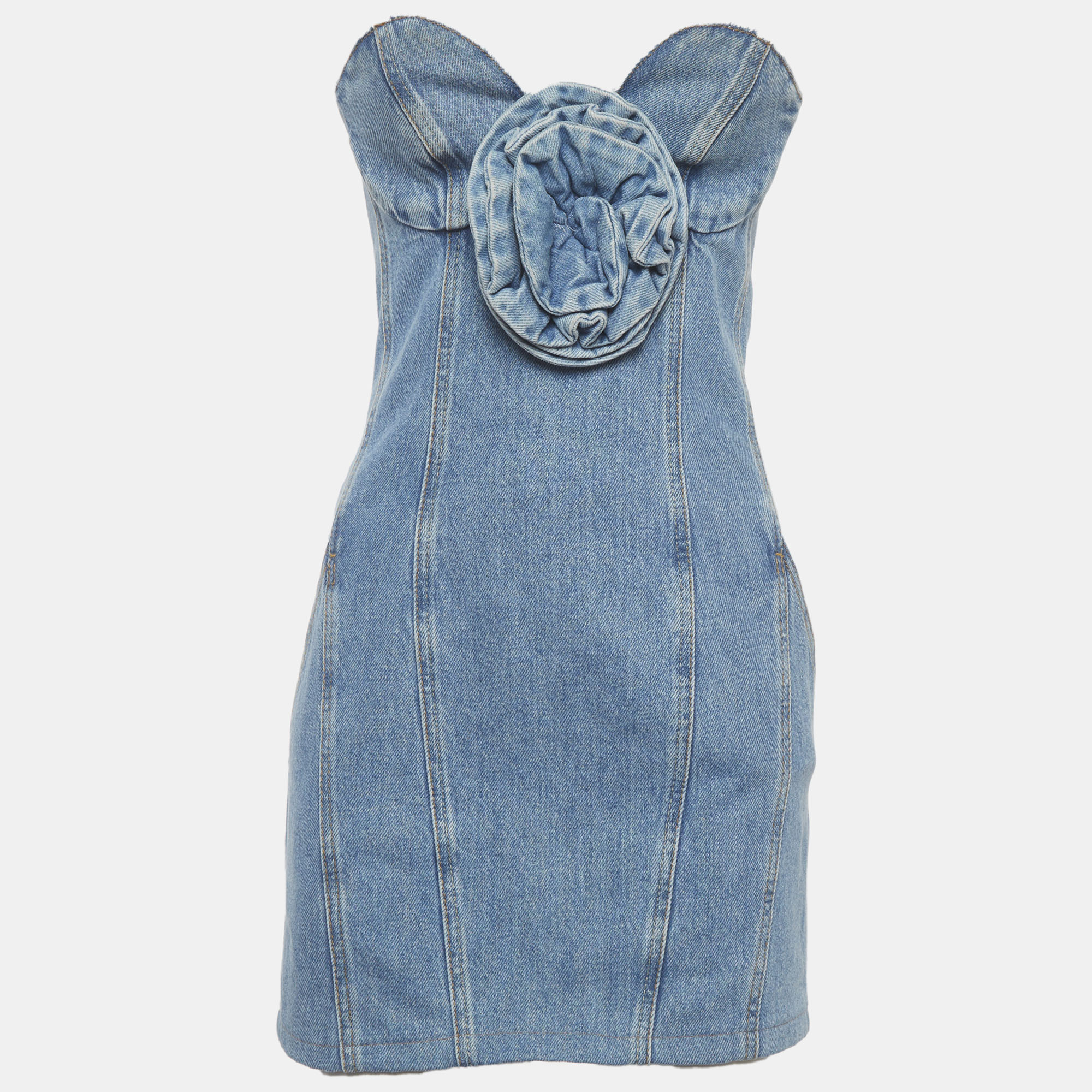 

Magda Butrym Blue Denim Corset Tank Top & Strapless Mini Dress Set S