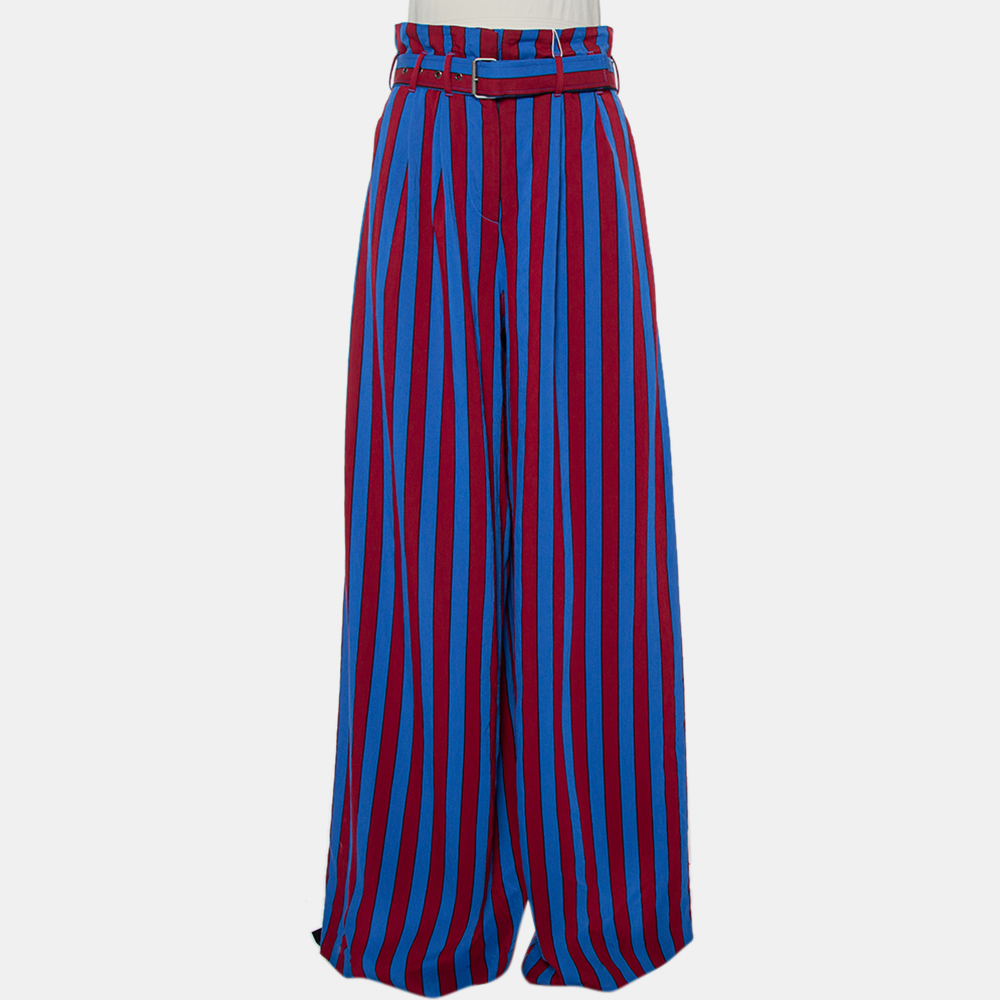 

Maison Martin Margiela Red & Blue Striped Synthetic Belted Palazzo Pants