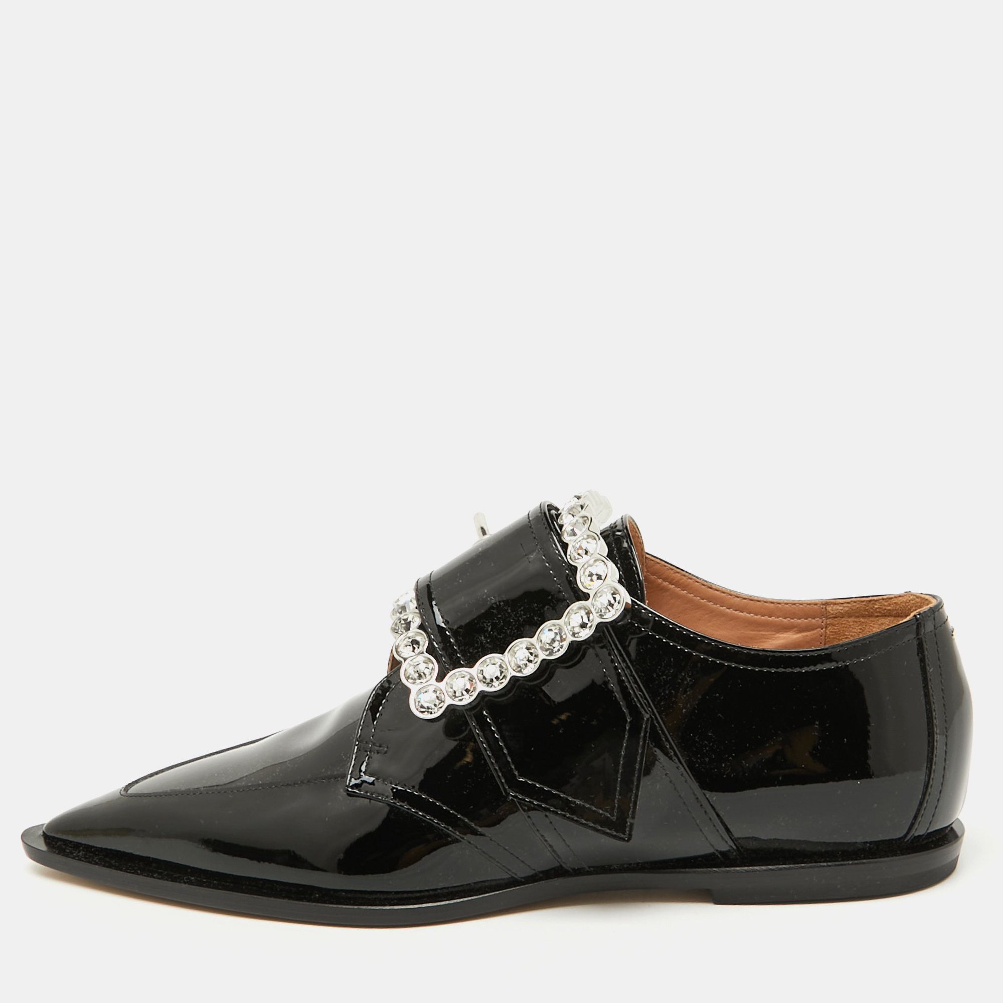 

Maison Martin Margiela Black Patent Leather Crystal Embellished Buckle Flats Size