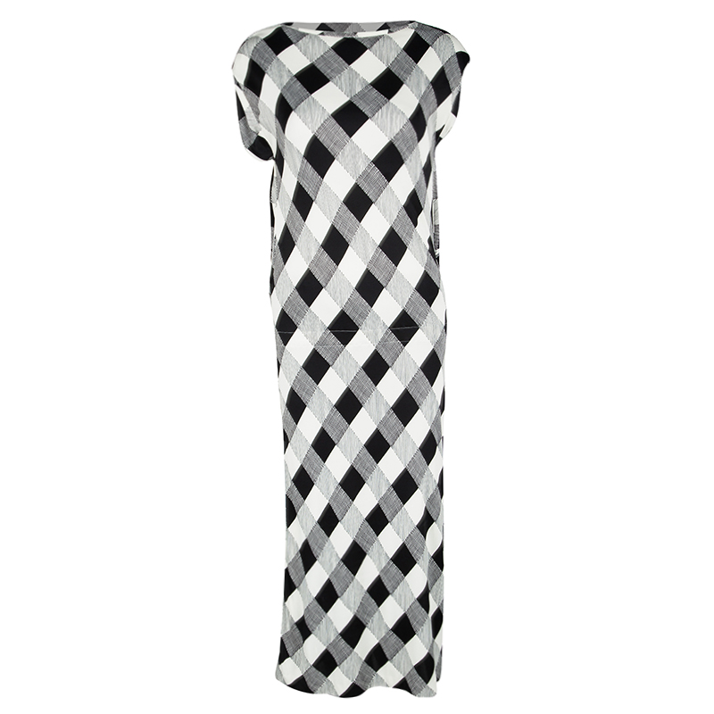 Pre Owned Maison Martin Margiela Monochrome Checked Draped Back Detail Dress M