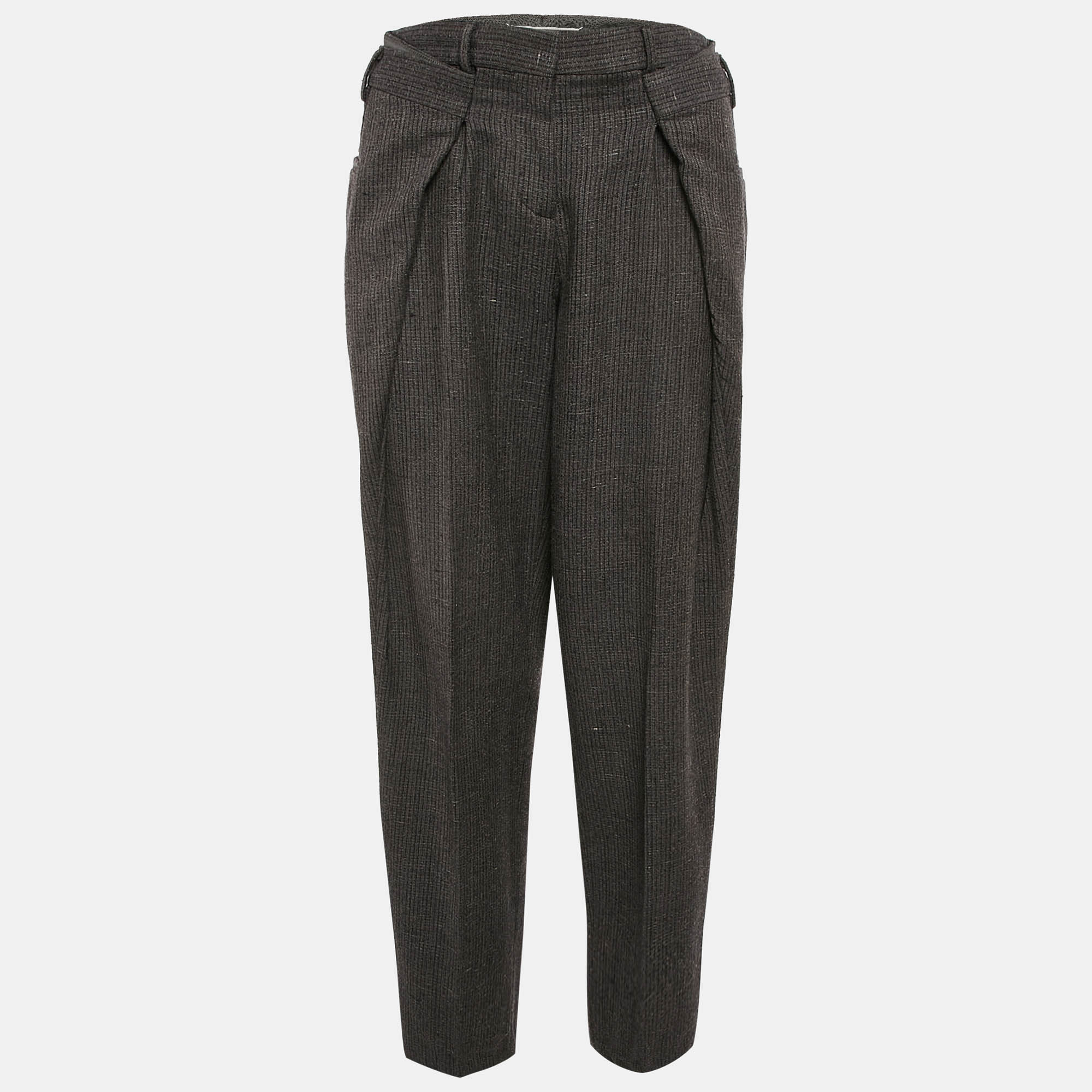 

Maison Martin Margiela Grey Pinstripe Wool Asymmetric Waist Trousers M