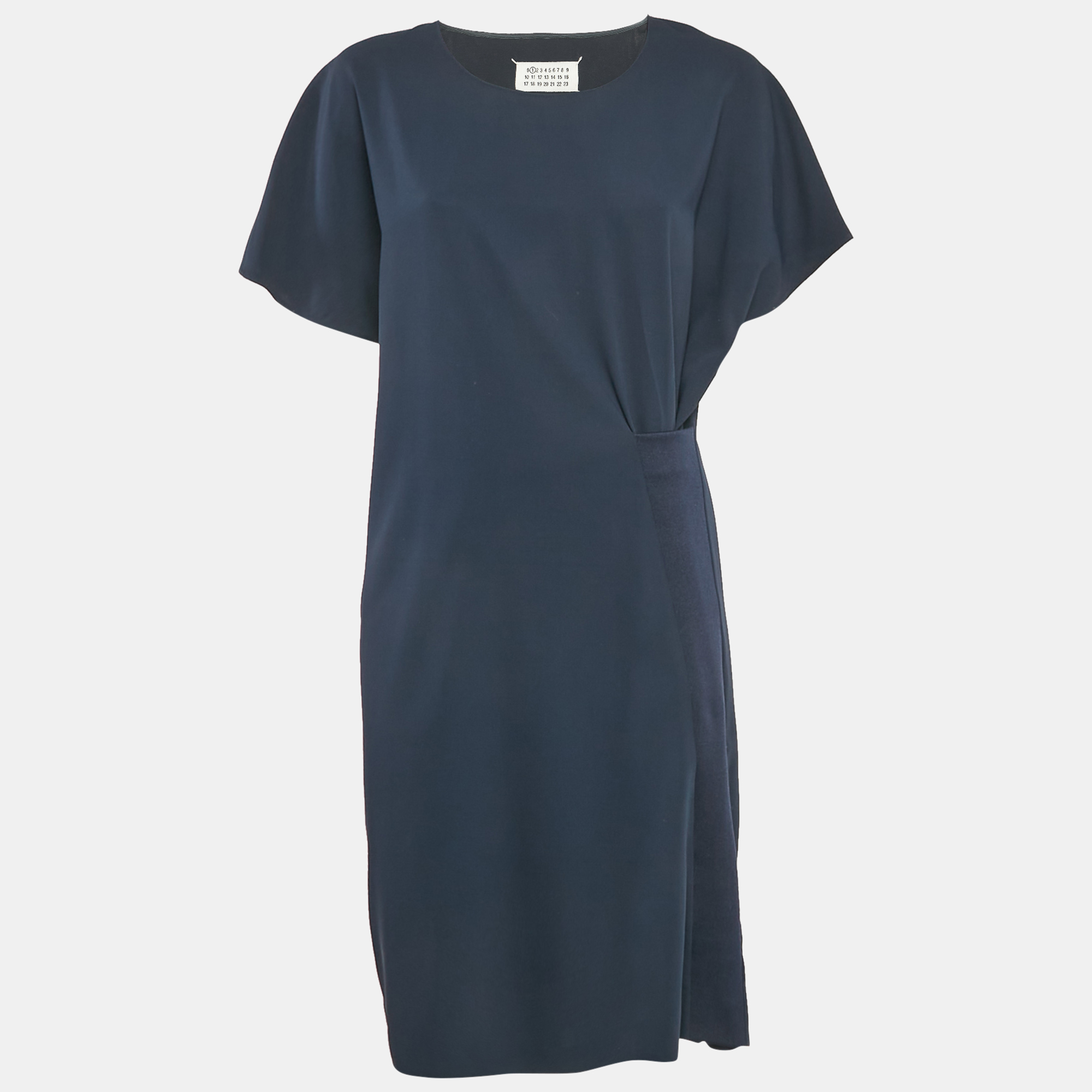 

Maison Martin Margiela Navy Blue Rib Knit Trim Crepe Short Dress L