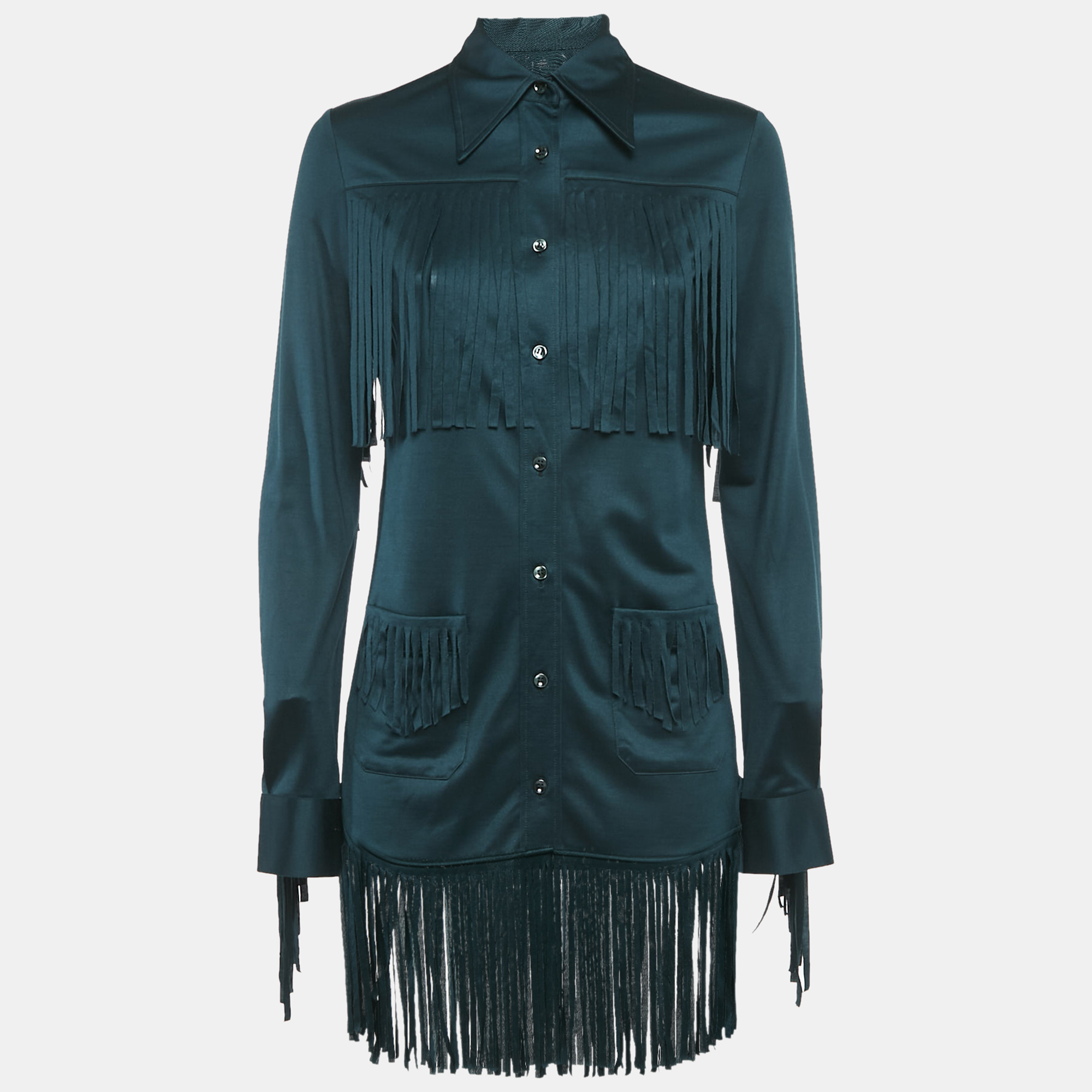 

Maison Martin Margiela Green Jersey Silk Fringed Shirt M