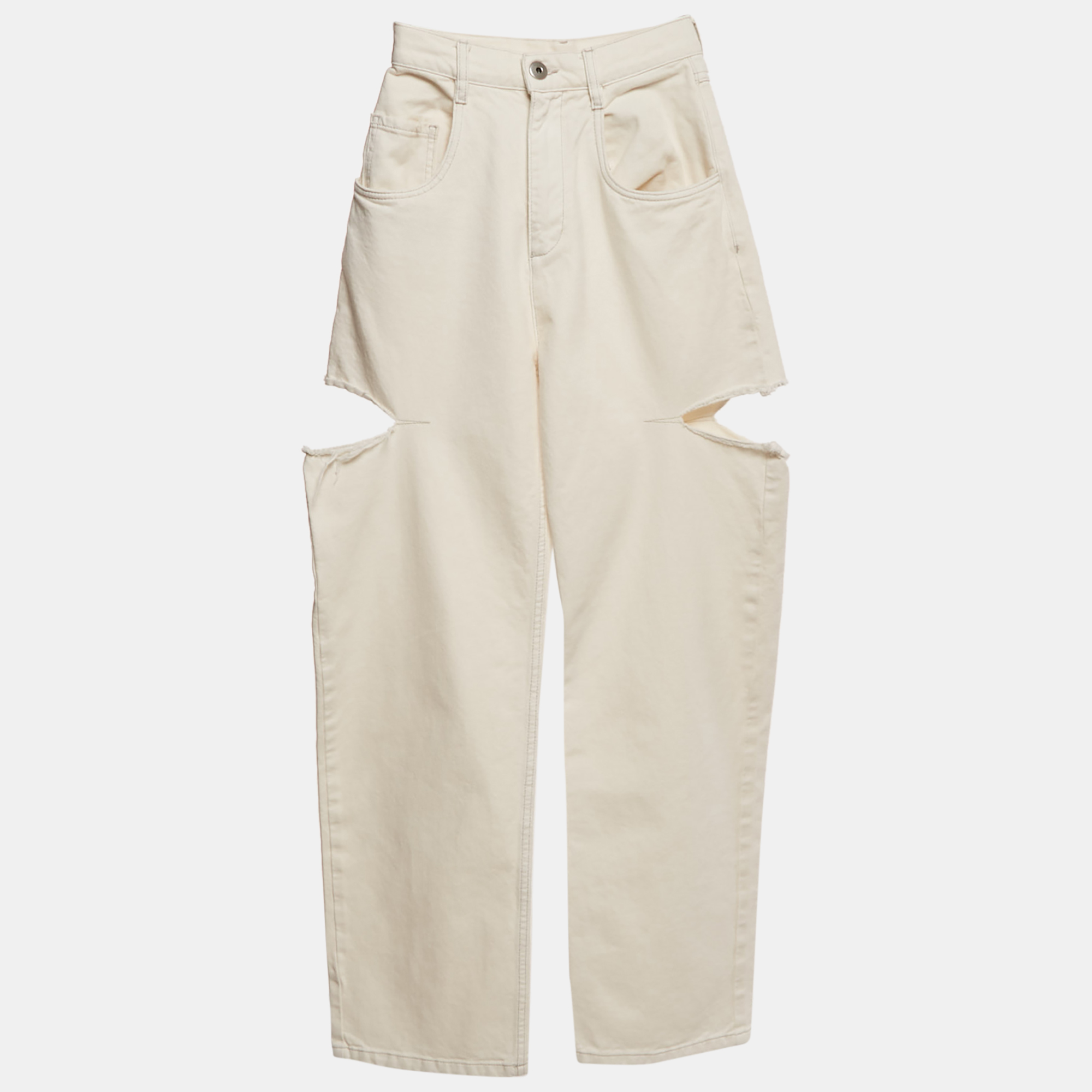 Pre-owned Maison Margiela Off-white Denim Cut-out High Rise Boyfriend Jeans S Waist 23"