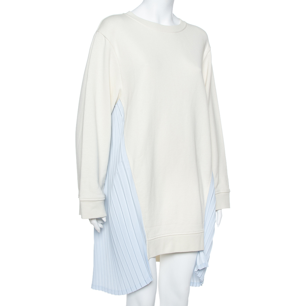 

Maison Martin Margiela MM6 Off White Cotton Contrast Pleated Panel Detail Sweater Dress