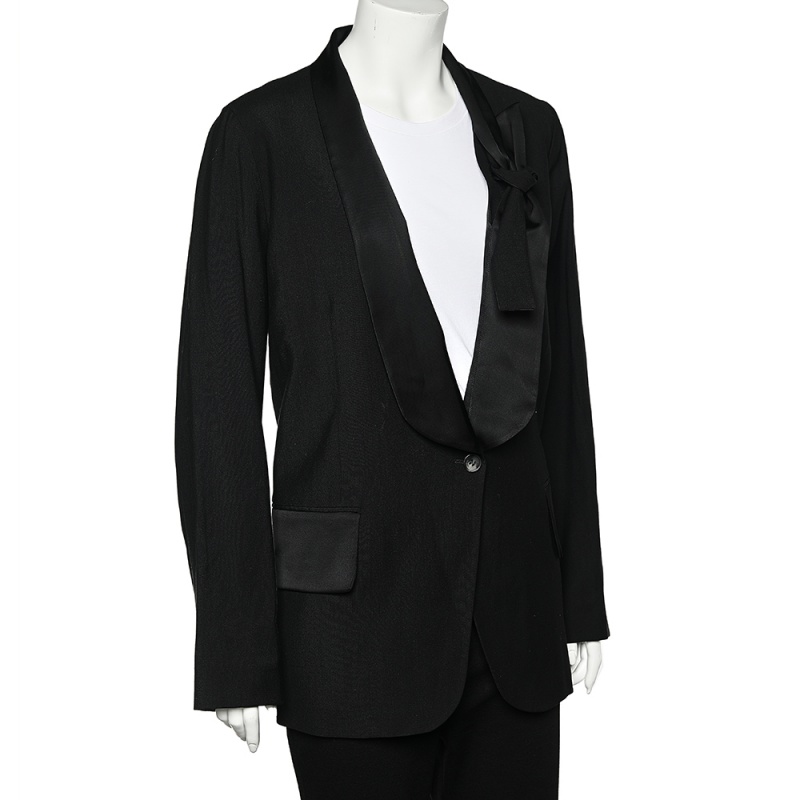 

Maison Martin Margiela MM6 Black Wool Lapel Tie Detail Oversized Blazer