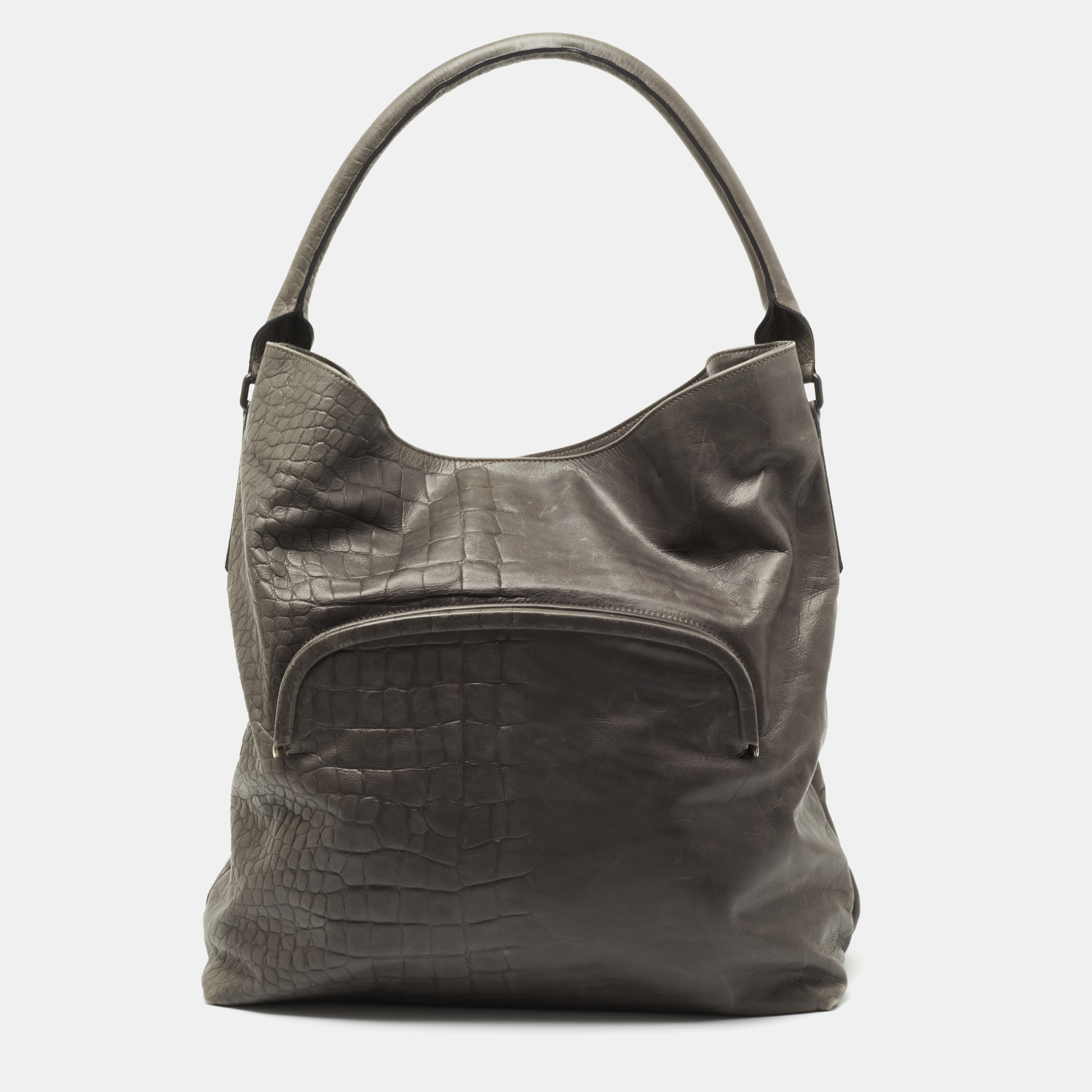 Pre Owned Maison Martin Margiela Grey Croc Embossed Leather Shoulder Bag