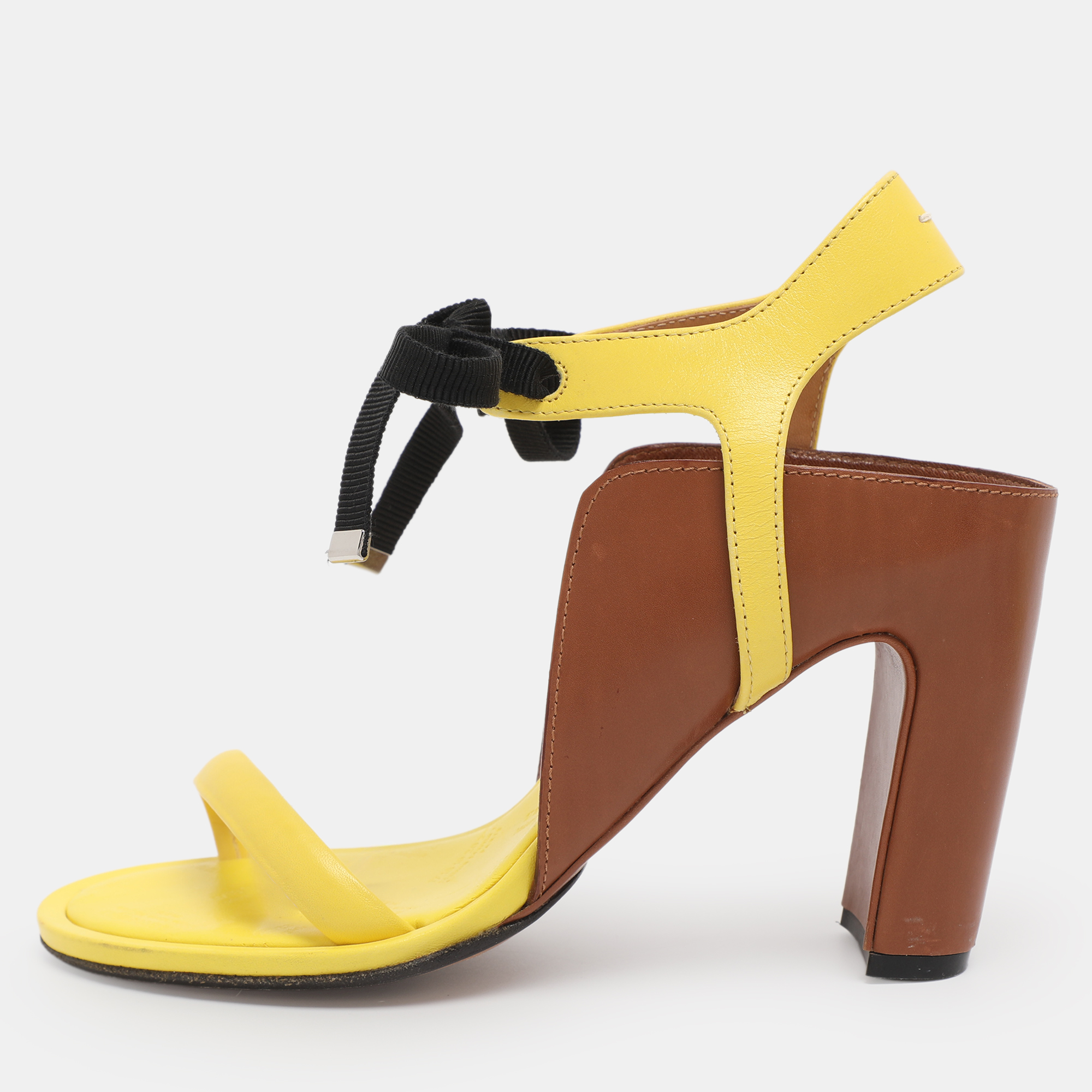 Pre-owned Maison Margiela Yellow/brown Leather Ankle Strap Sandals Size 38.5