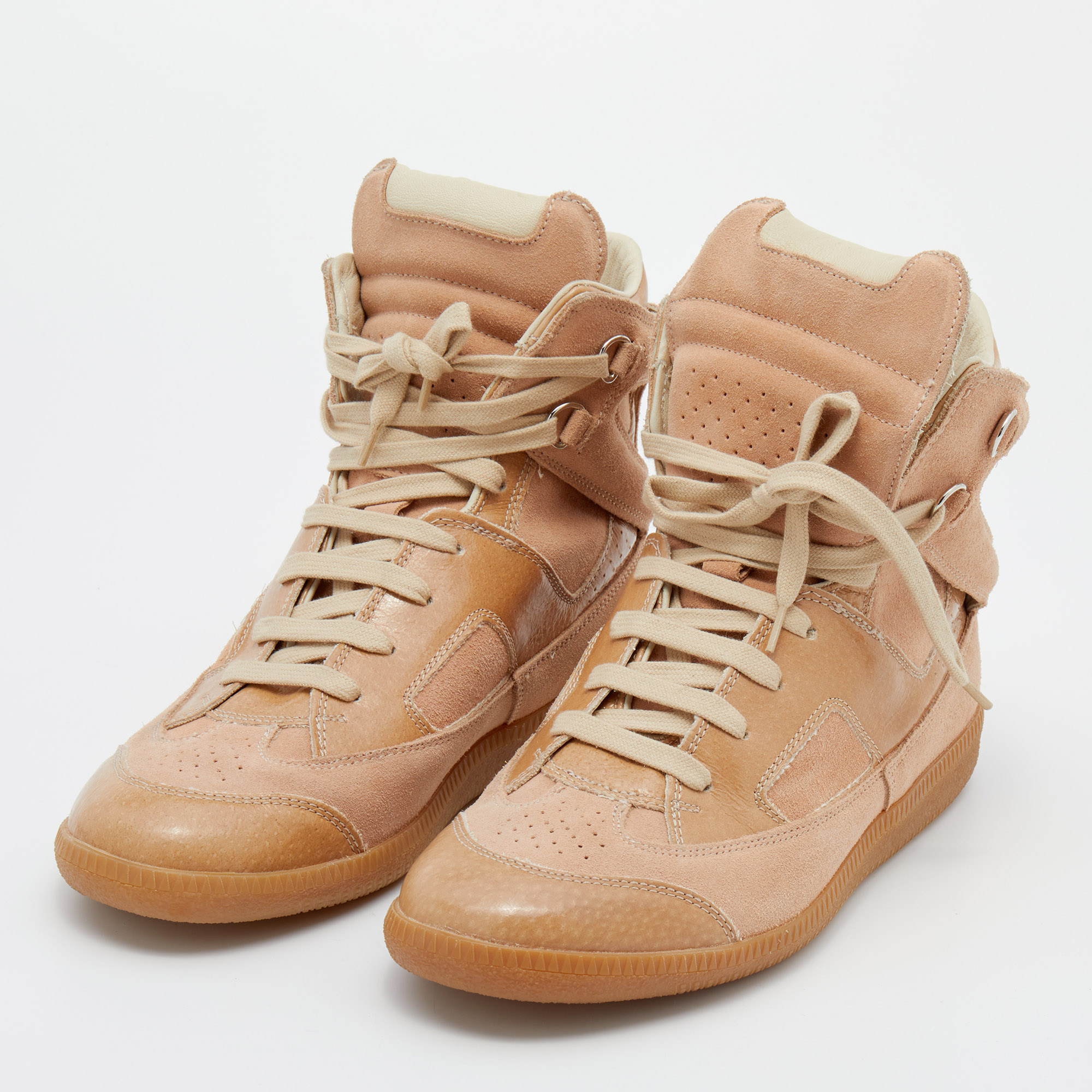 

Maison Martin Margiela Nude Pink/Beige Suede And Leather Insert High Top Sneakers Size