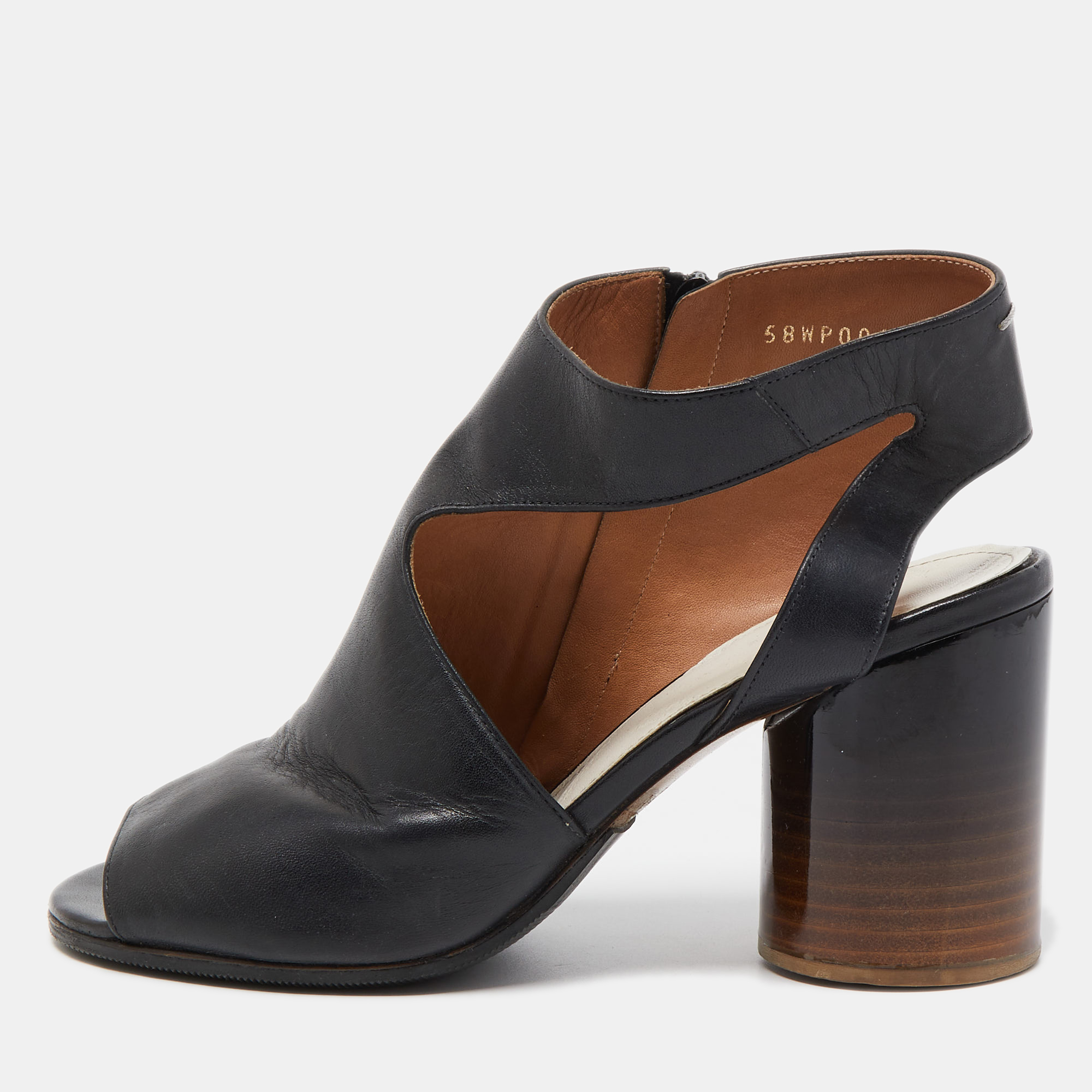 Pre-owned Maison Margiela Black Leather Open Toe Sandals Size 37