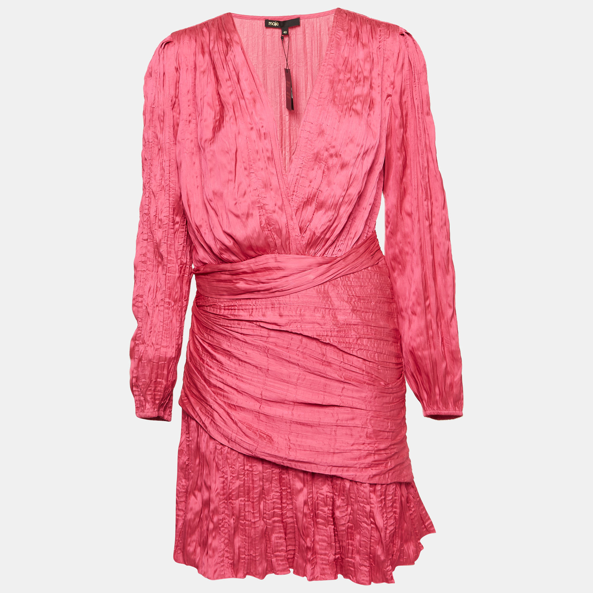 

Maje Pink Crepe Draped Mini Dress L