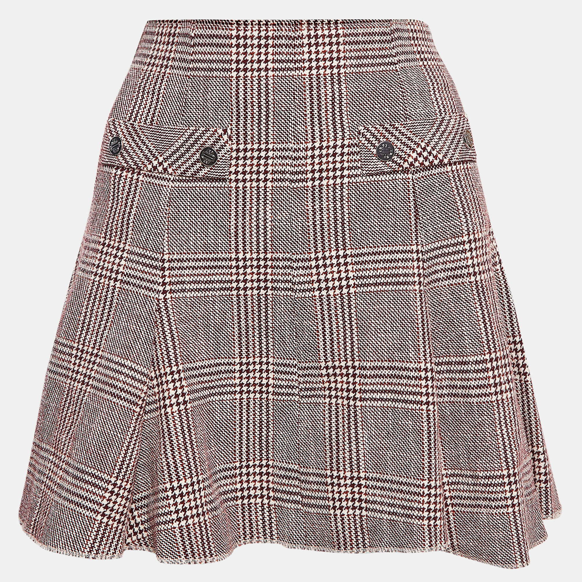 

Maje Red Checked Cotton Blend Godets Mini Skirt L