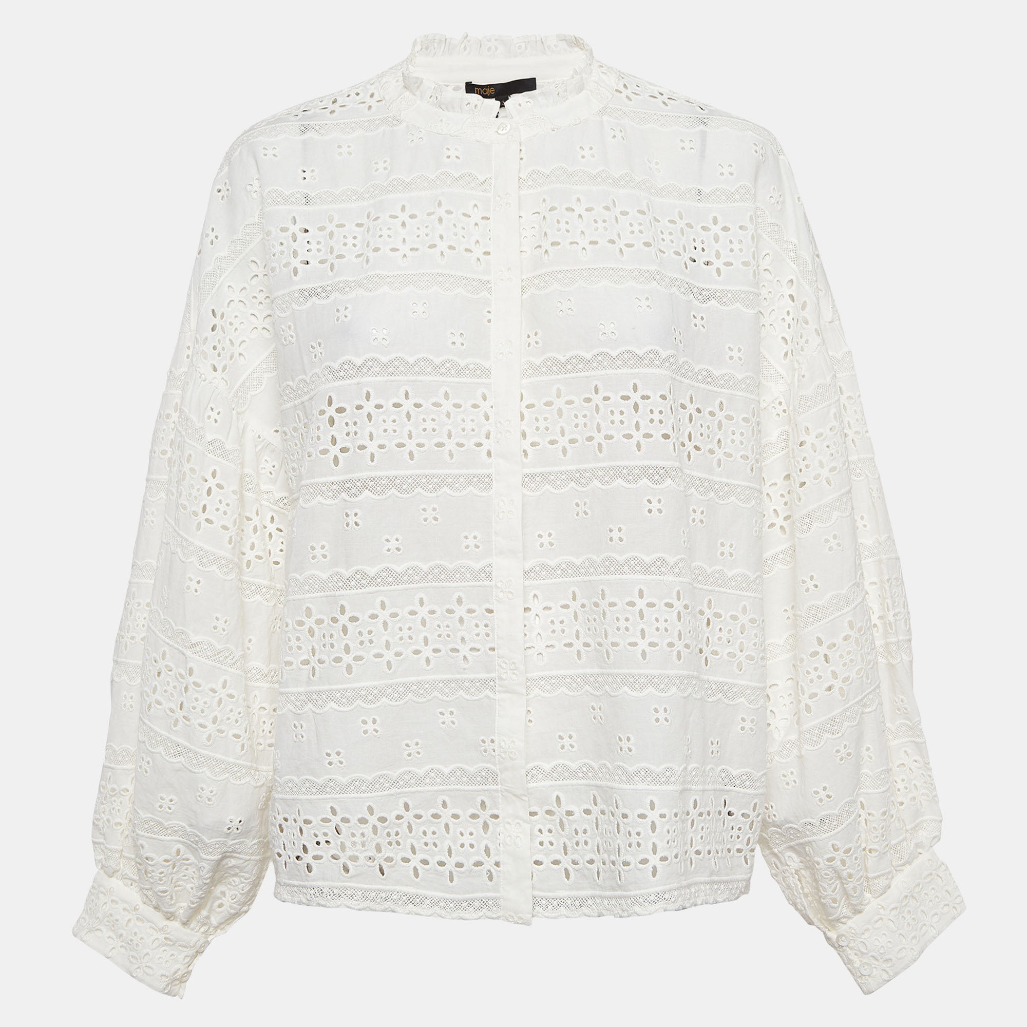 

Maje White Broderie Anglaise Cotton Shirt L