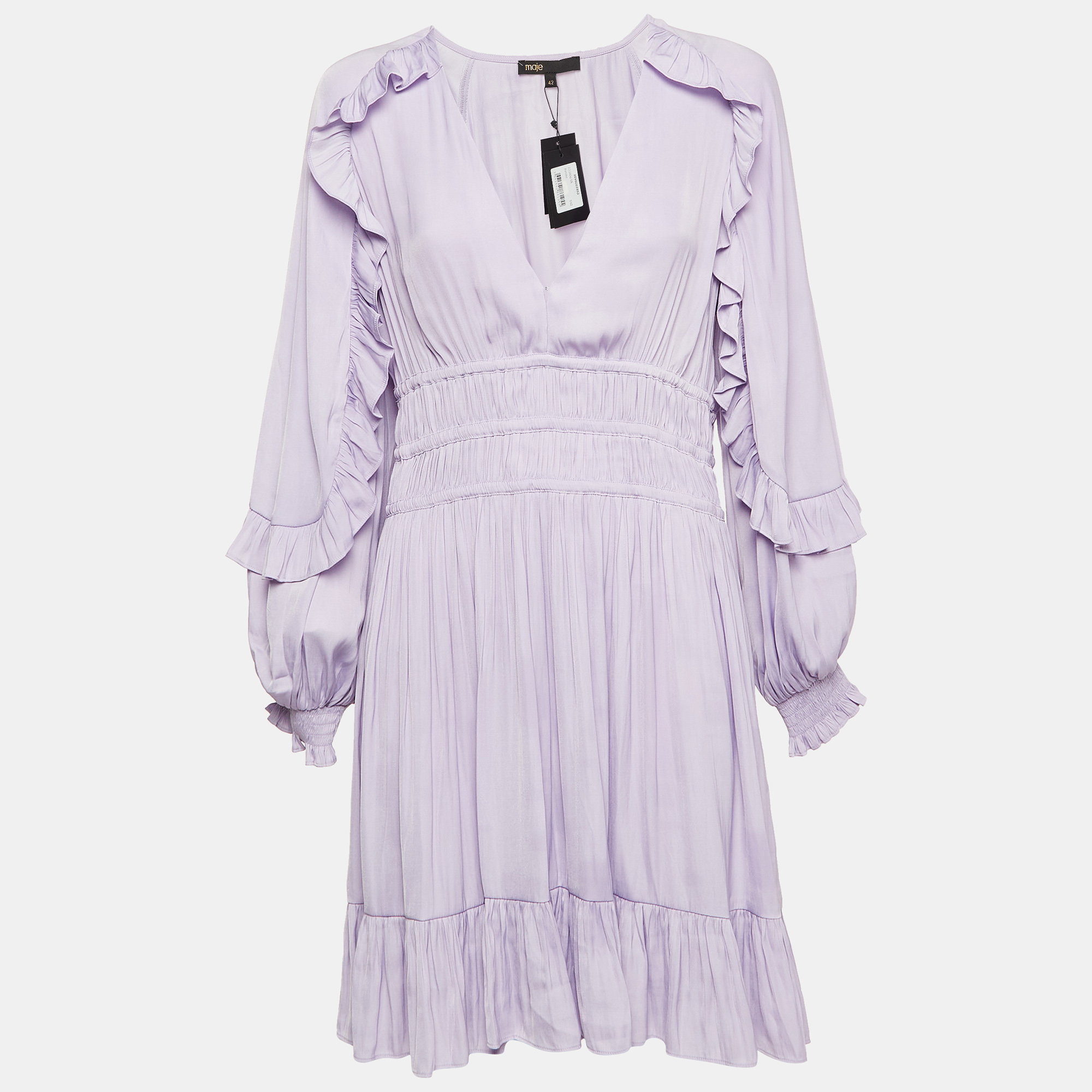 

Maje Light Purple Satin Ruffled Ralya Short Dress XL