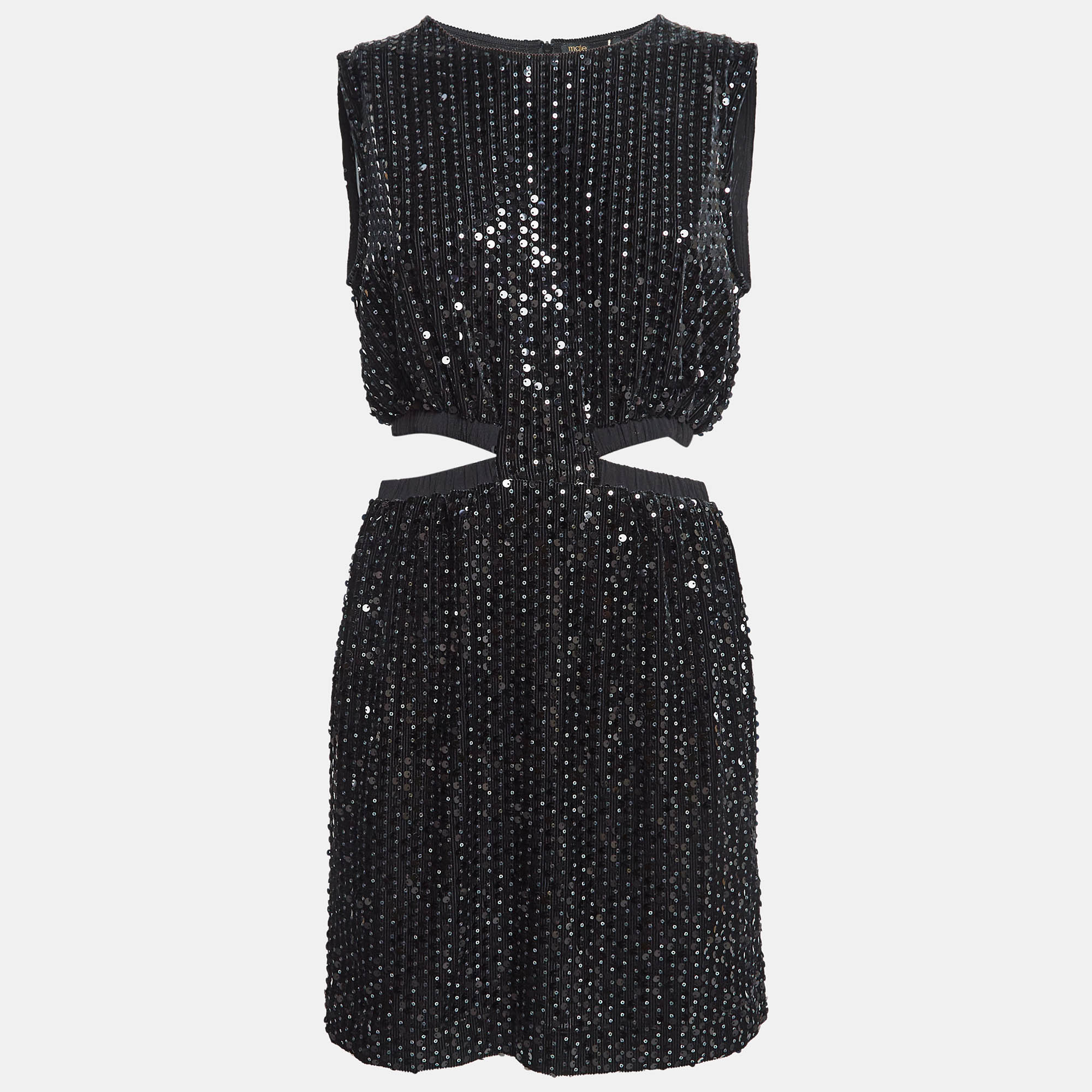 

Maje Black Sequin Embellished Stretch Velvet Rassul Mini Dress M