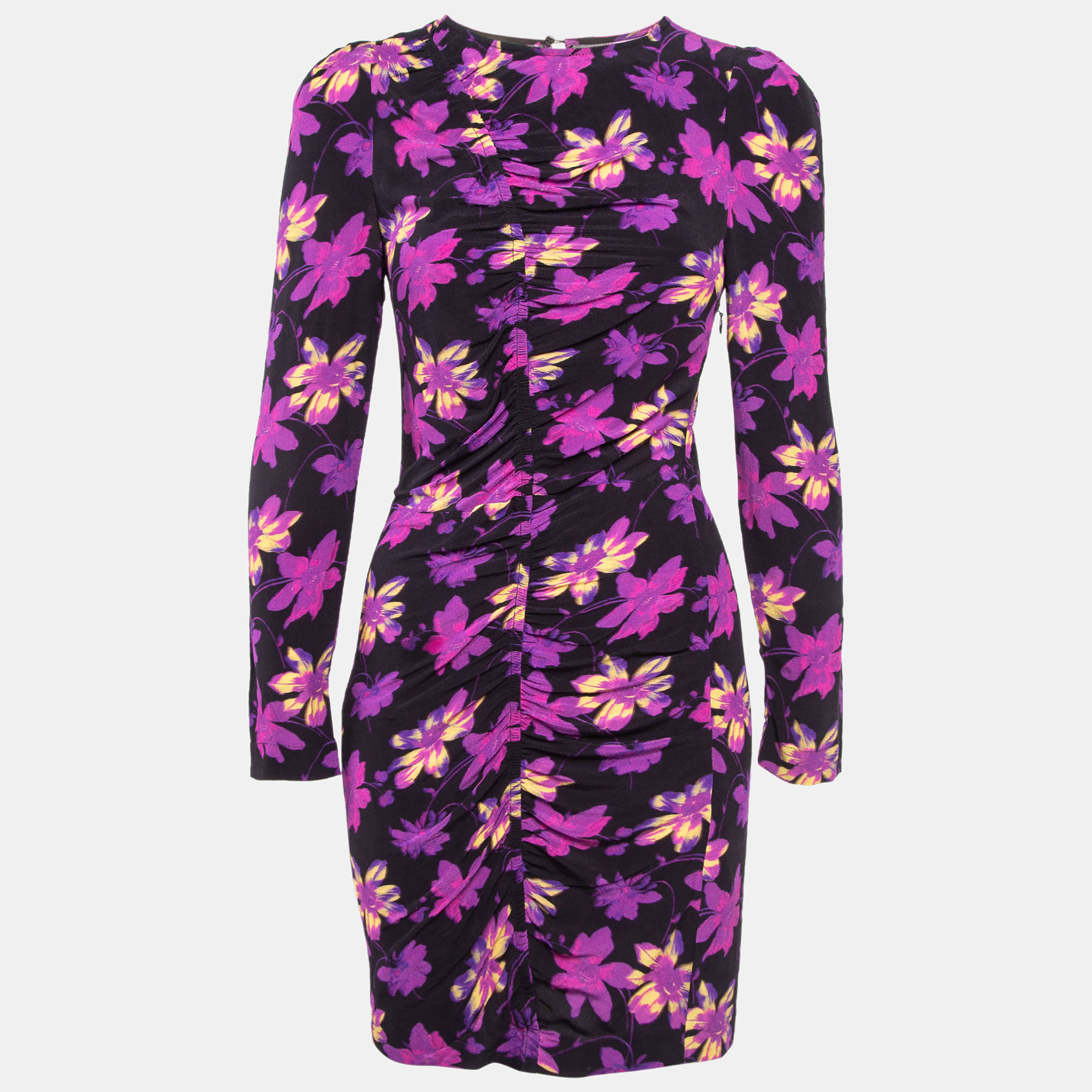 

Maje Purple Floral Print Crepe Ruched Mini Dress S