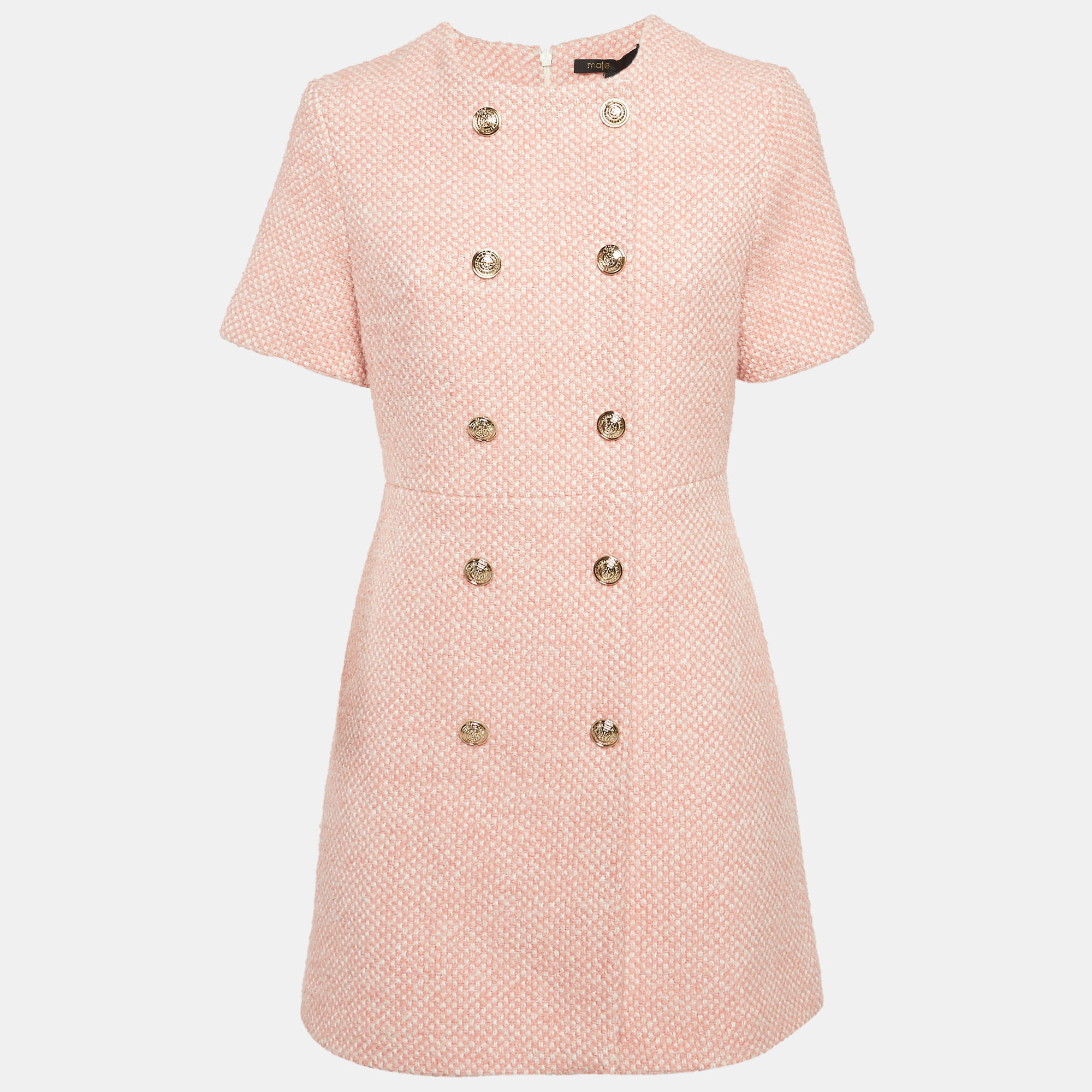 

Maje Pink/White Tweed Button Detail Mini Dress M