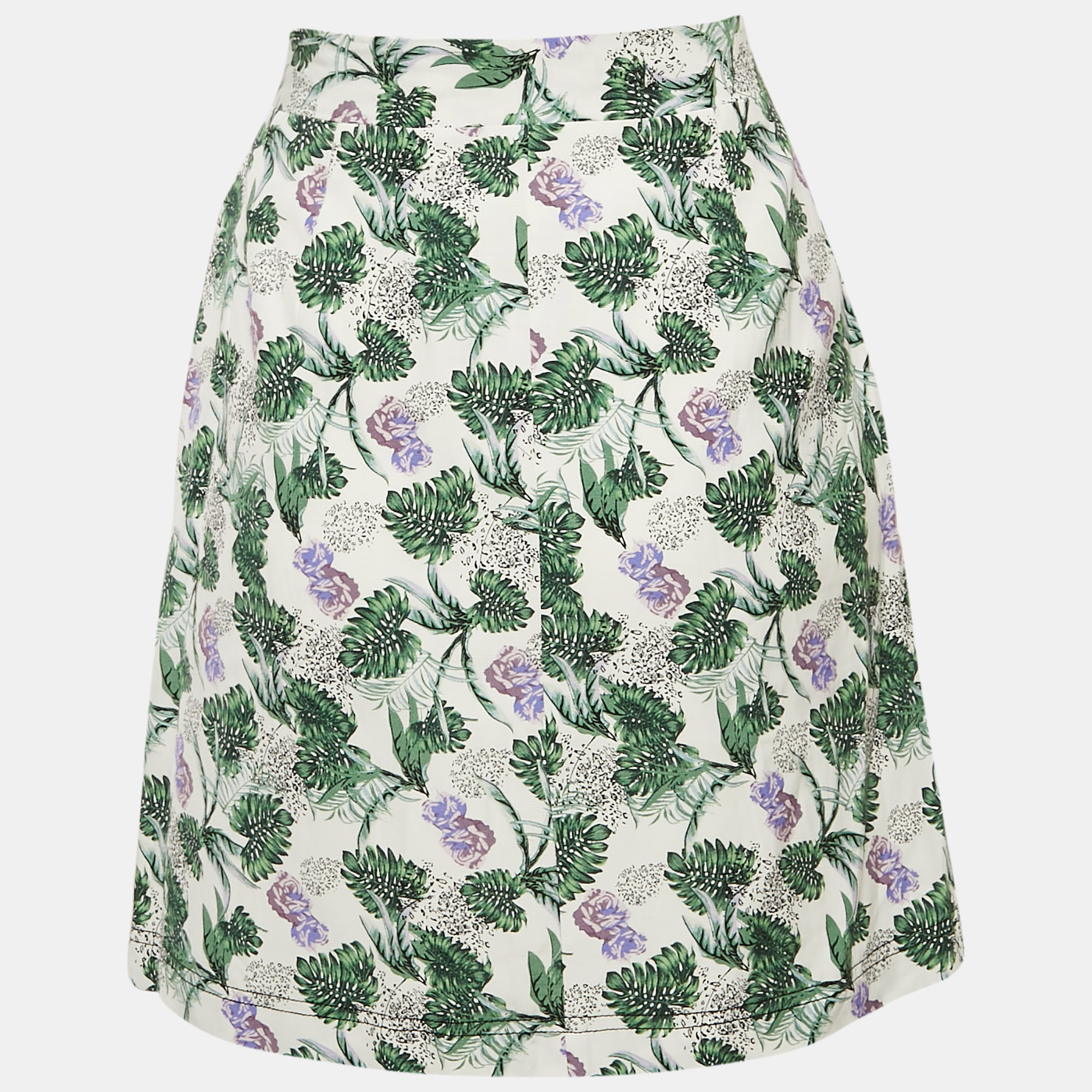 

Maje White/Multicolor Printed Linen Blend Zip-Up Jizer Mini Skirt L