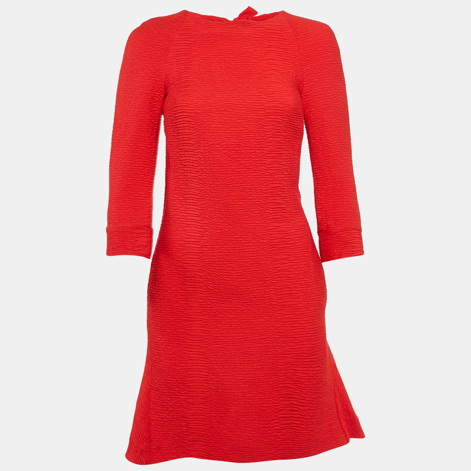 

Maje Red Textured Crepe Bow Detail Mini Dress S