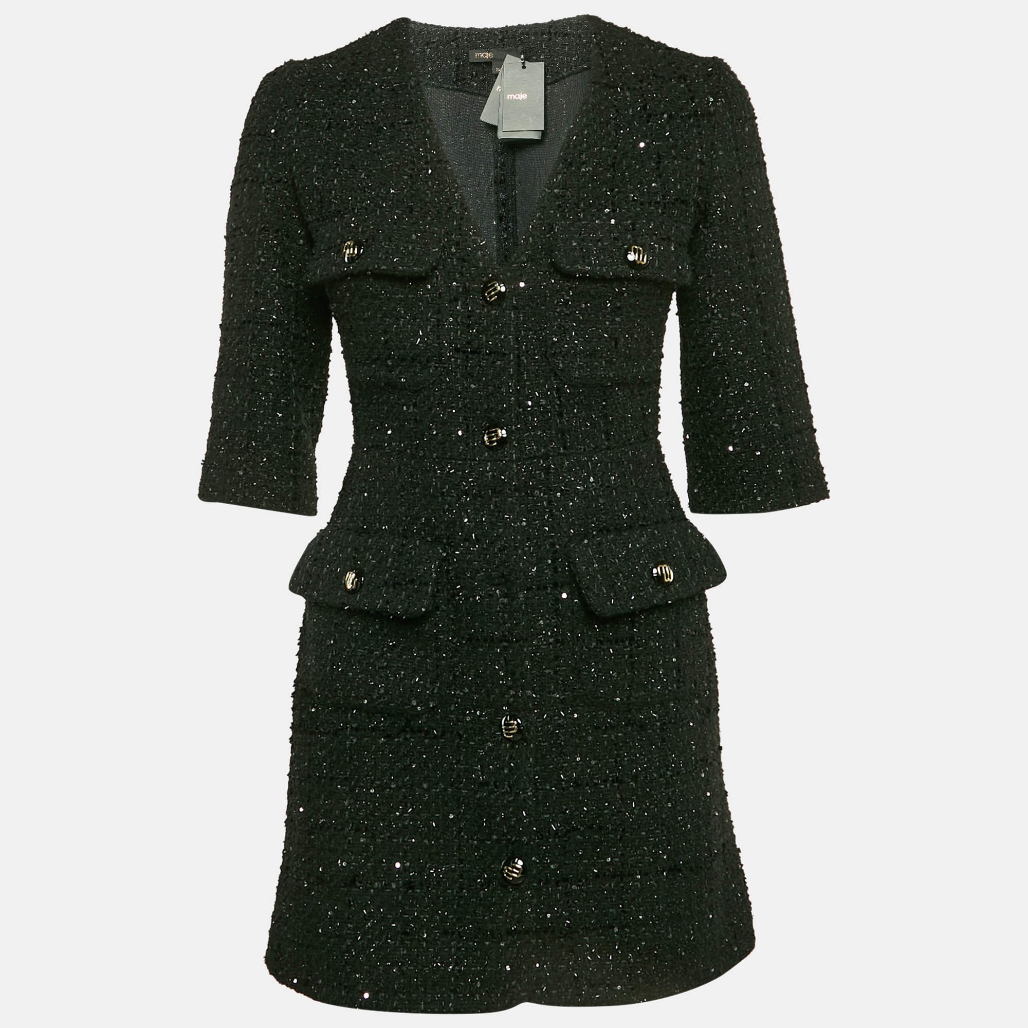 

Maje Black Sequin Lurex Tweed Mini Dress XS