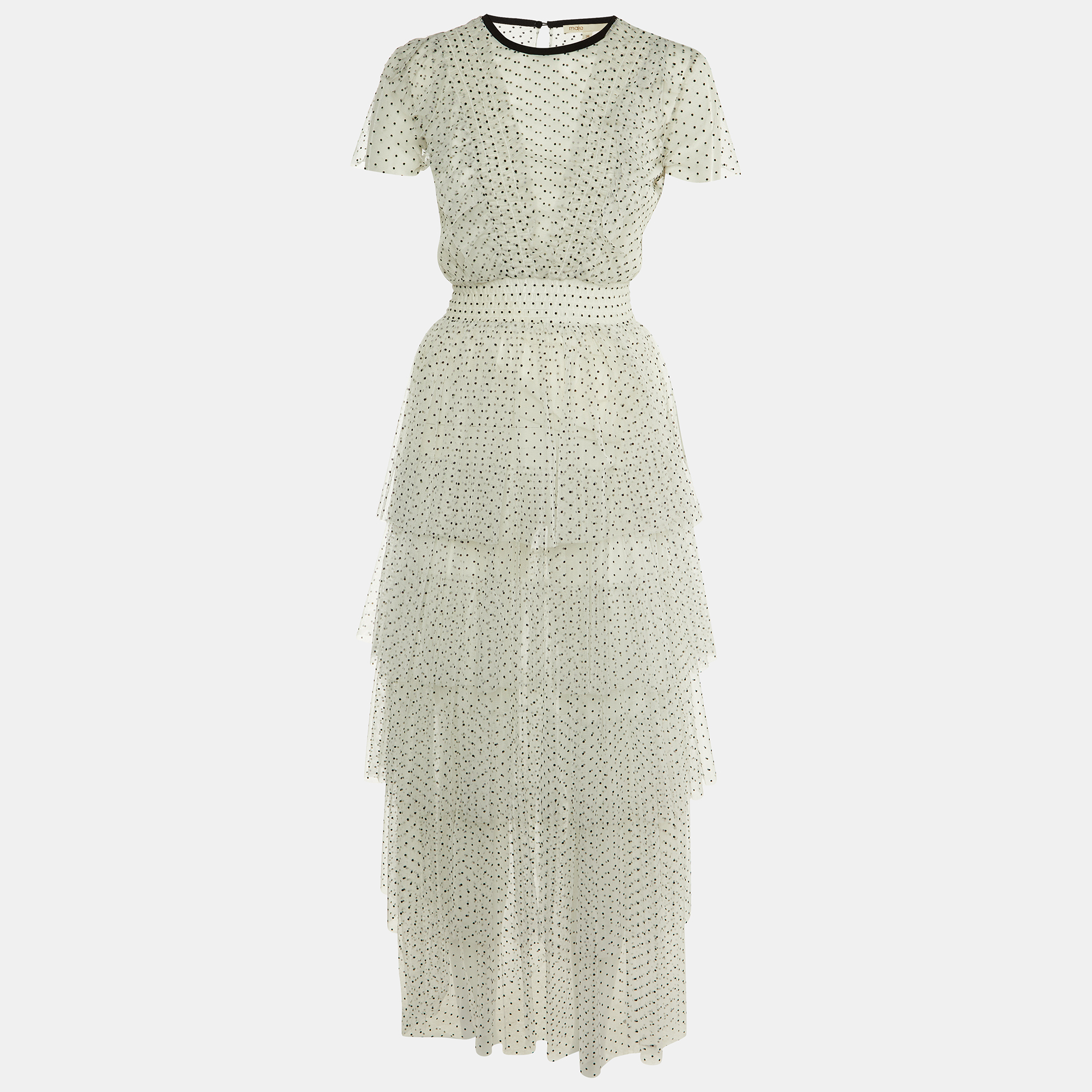

Maje White Polka Dot Mesh Tiered Riplume Dress S