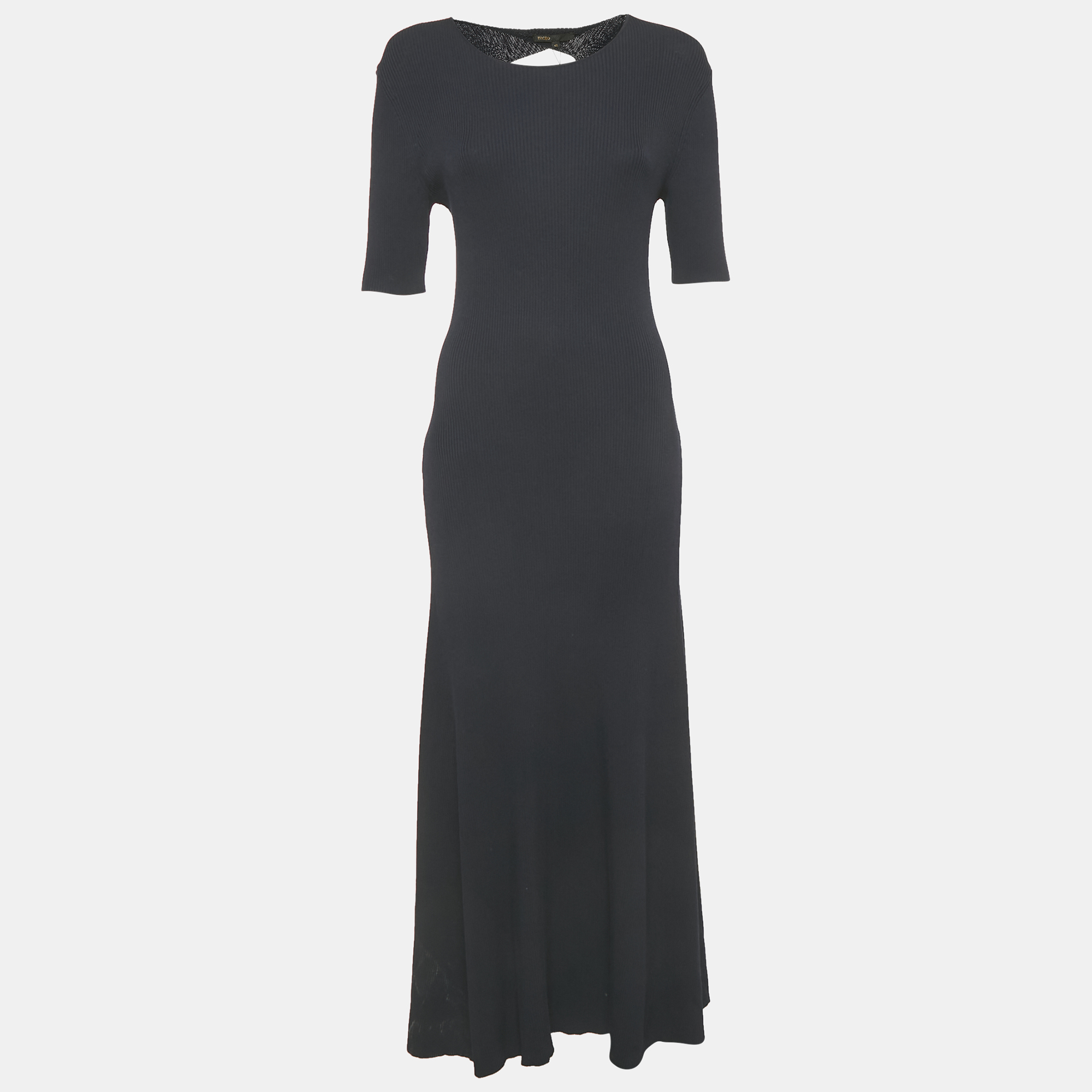 

Maje Midnight Blue Rib Knit Cut-Out Detail Rolora Maxi Dress L