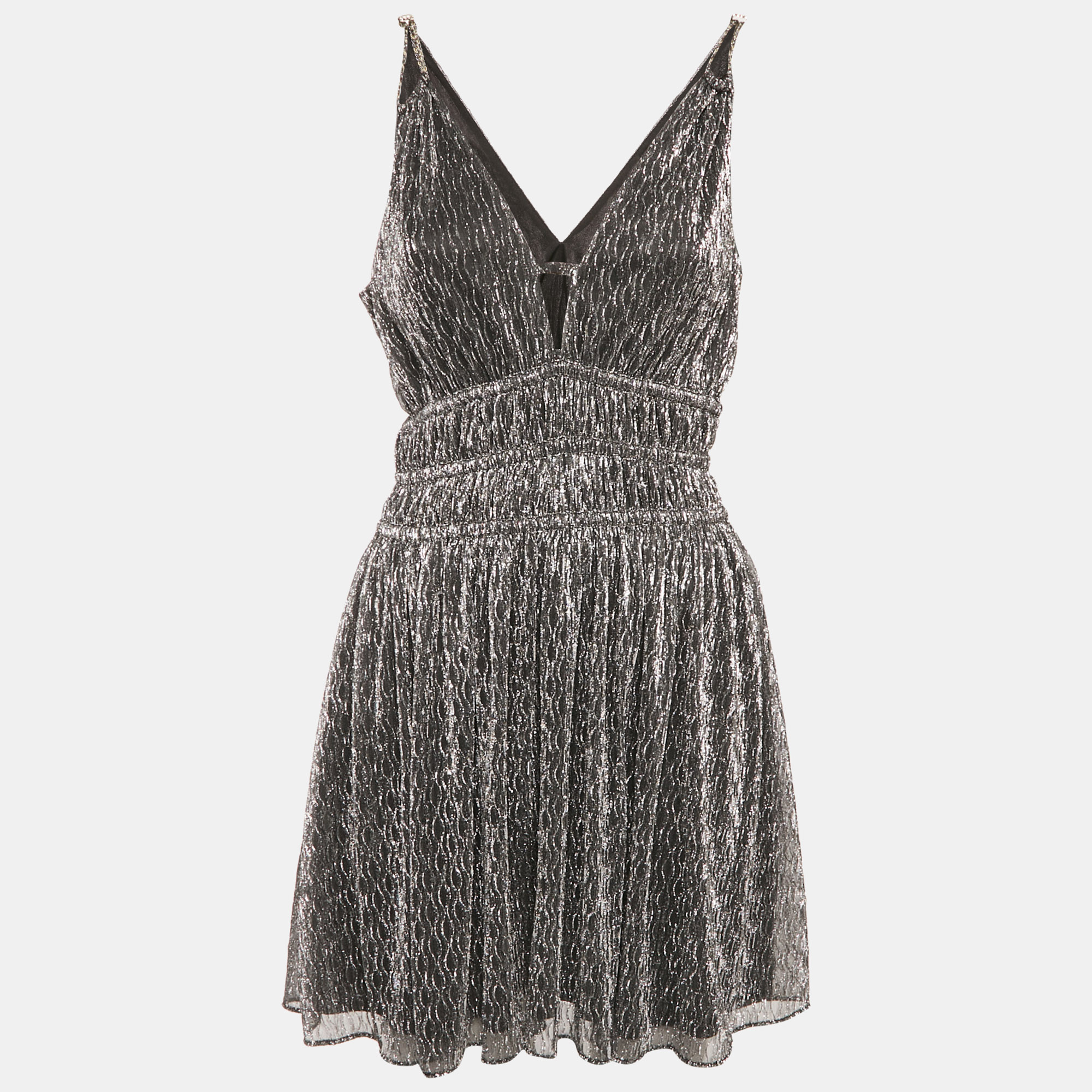 Pre-owned Maje Metallic Lamé Gathered Mini Dress S