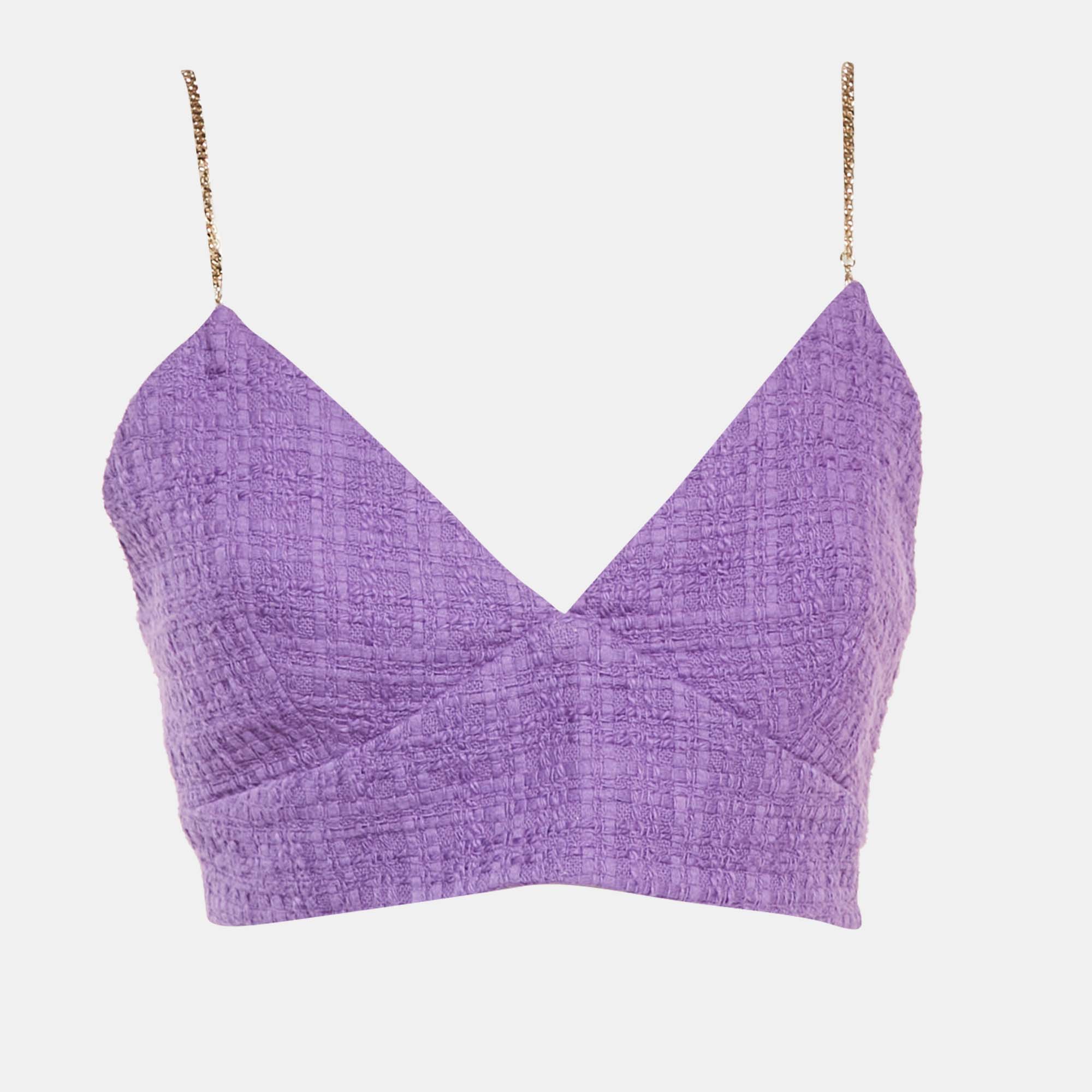 Pre-owned Maje Purple Tweed Lapraia Bralette Top M