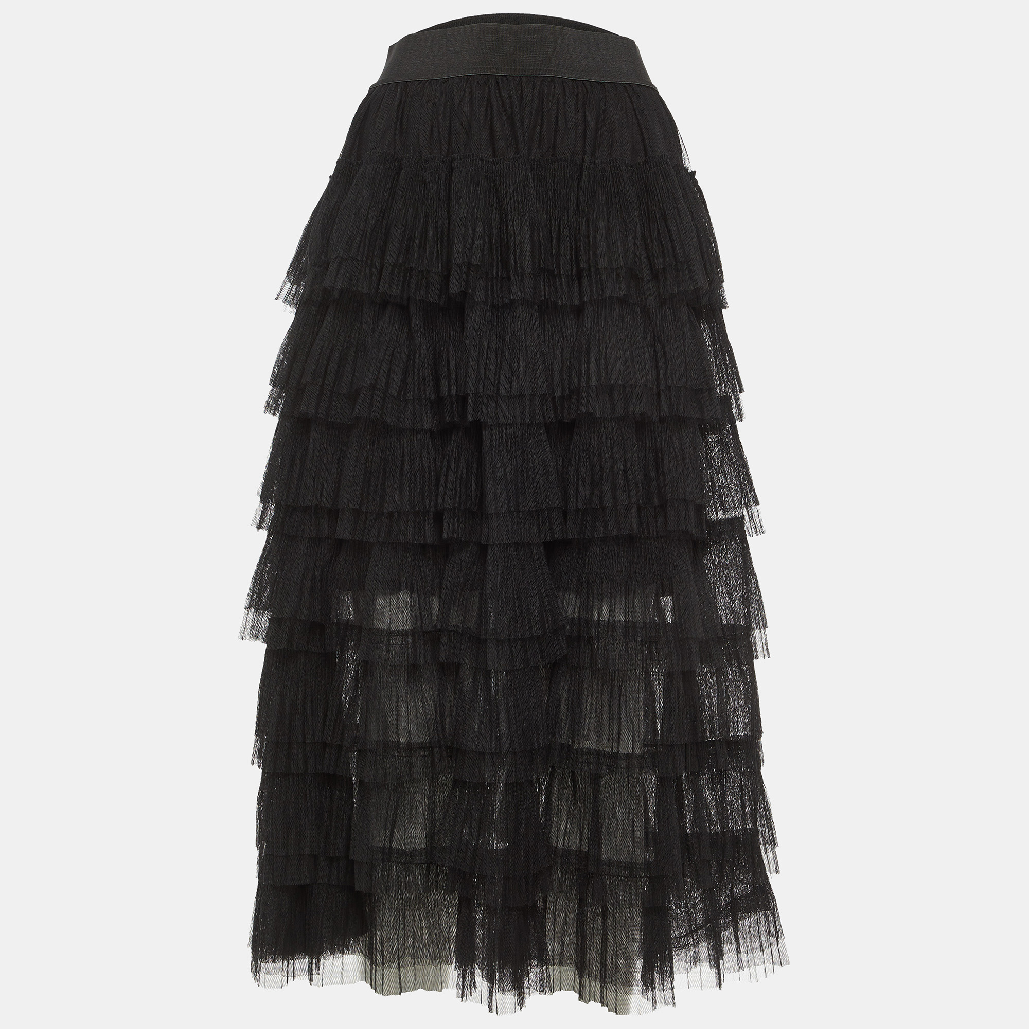 

Maje Black Tulle Tiered Midi Skirt S
