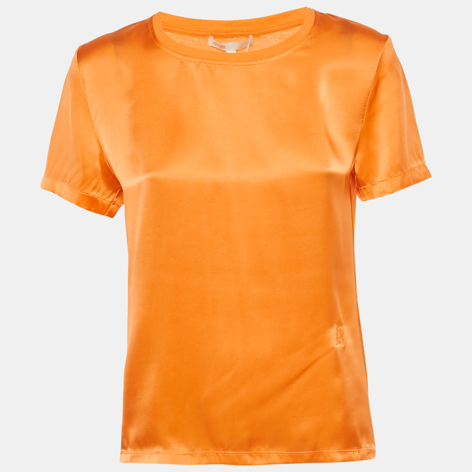 Maje Orange Logo Embroidered Silk T-Shirt S
