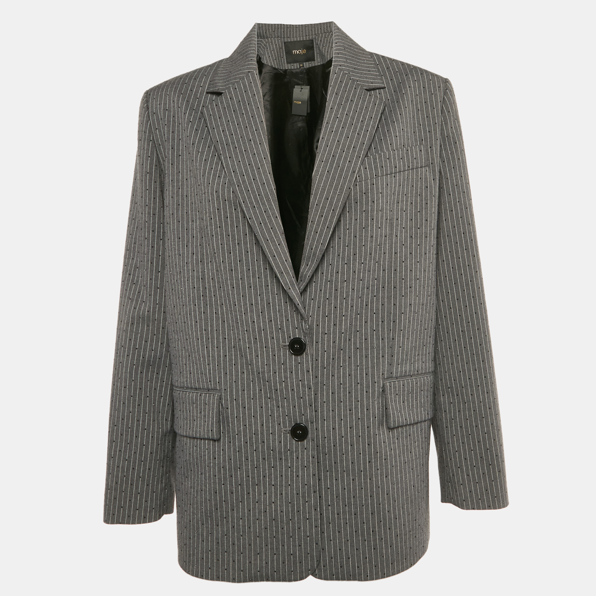 

Maje Grey Pinstriped Rhinestone Embellished Blazer S