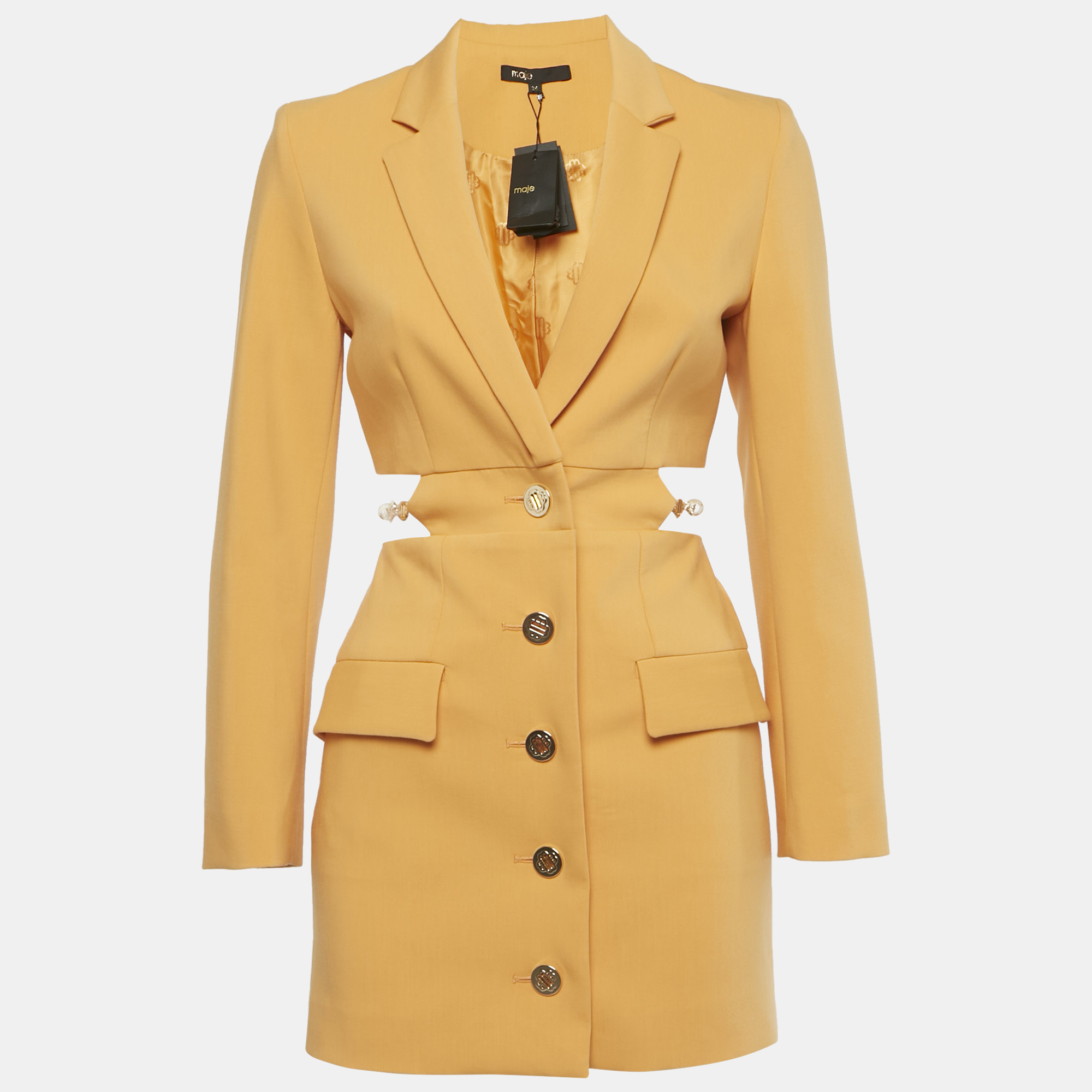 

Maje Orange Cotton Embellished Openwork Tailored Dress S