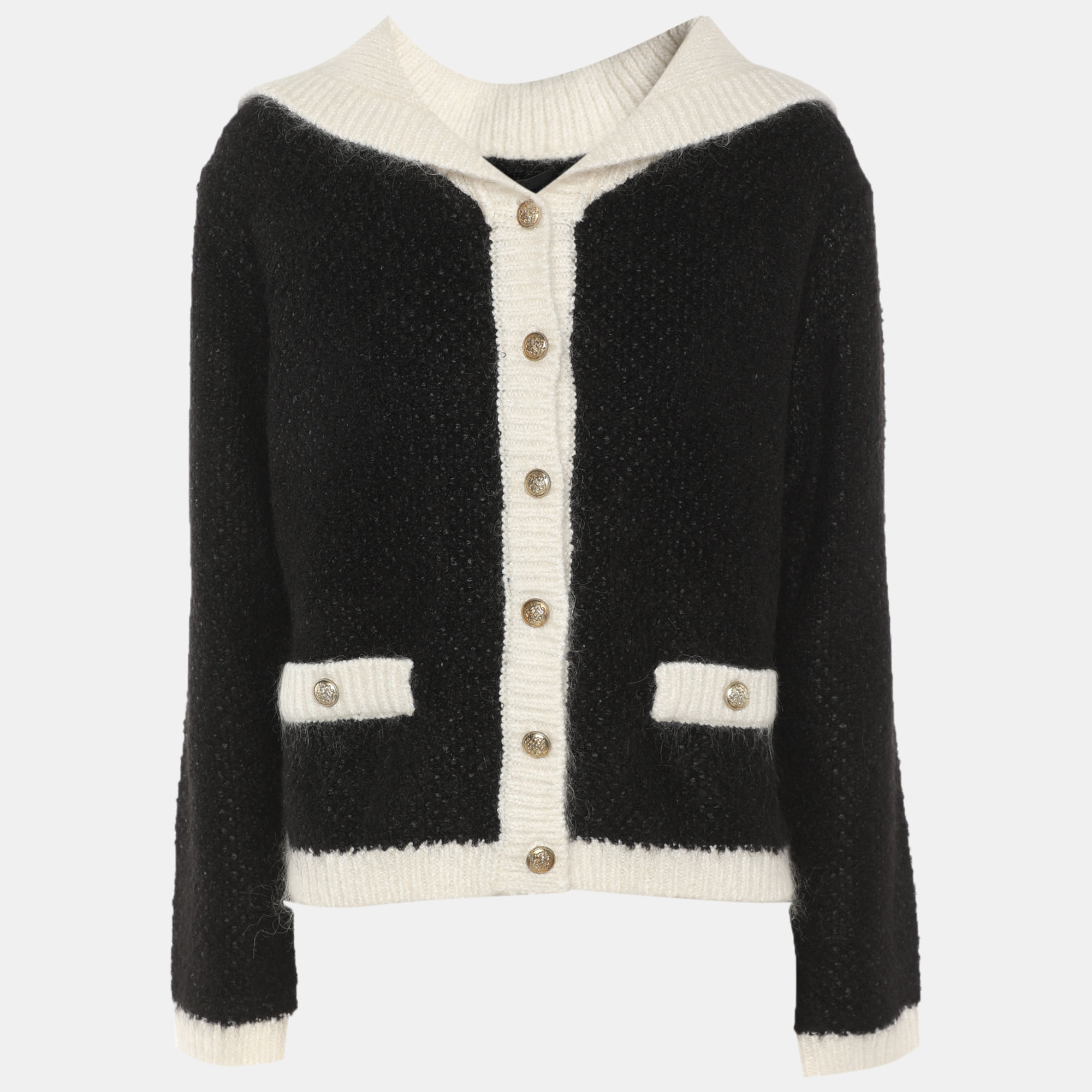 

Maje Black/White Knit Wool Button Front Sweater L