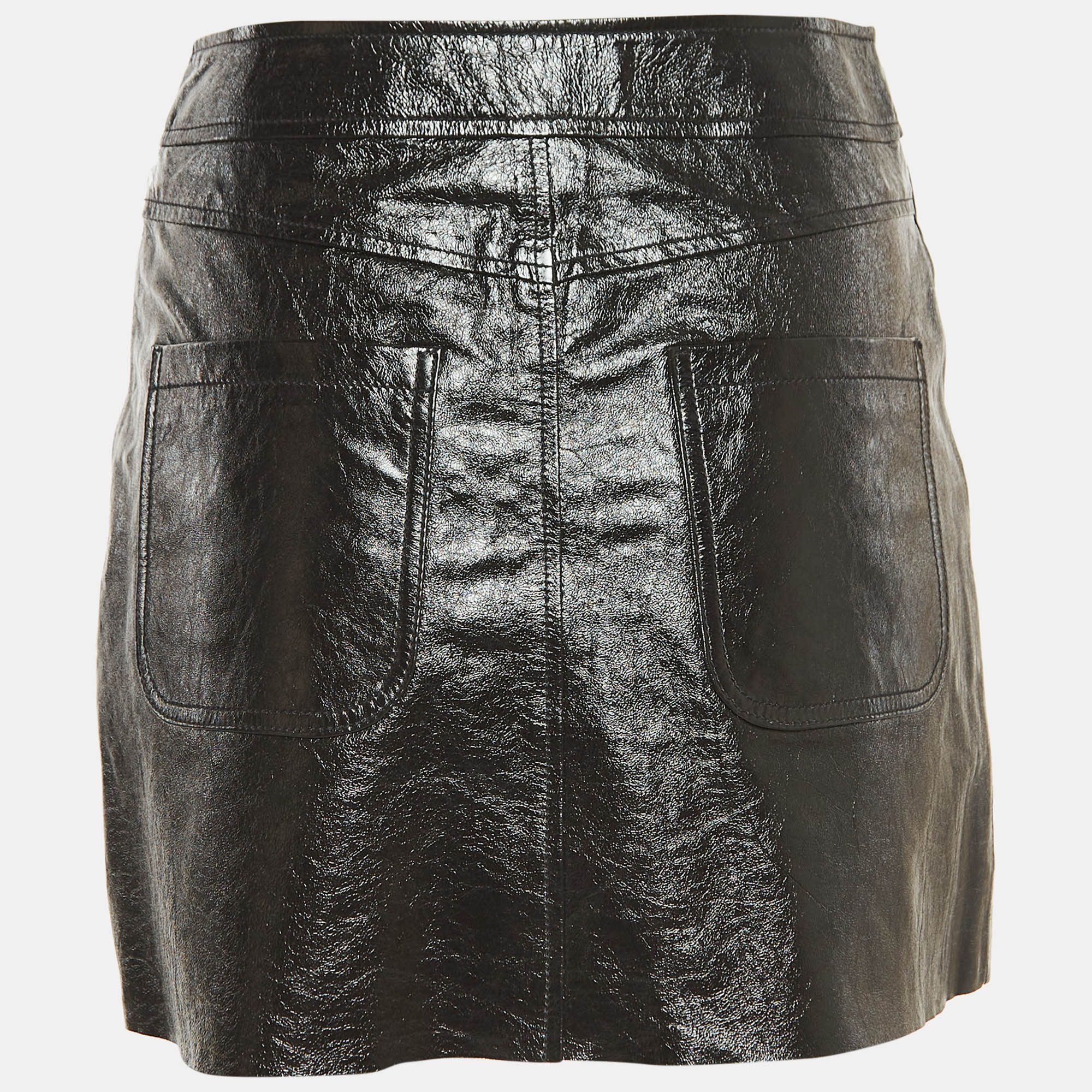 

Maje Black Crinkled Faux Leather Buttoned Mini Skirt