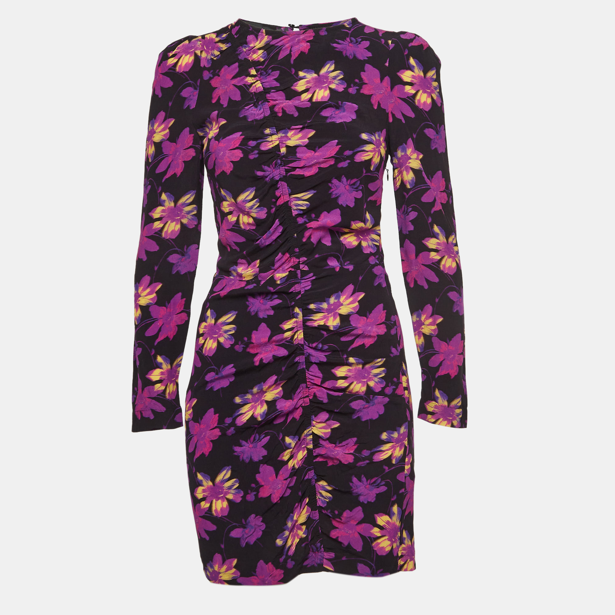 

Maje Purple Floral Print Crepe Ruched Mini Dress S