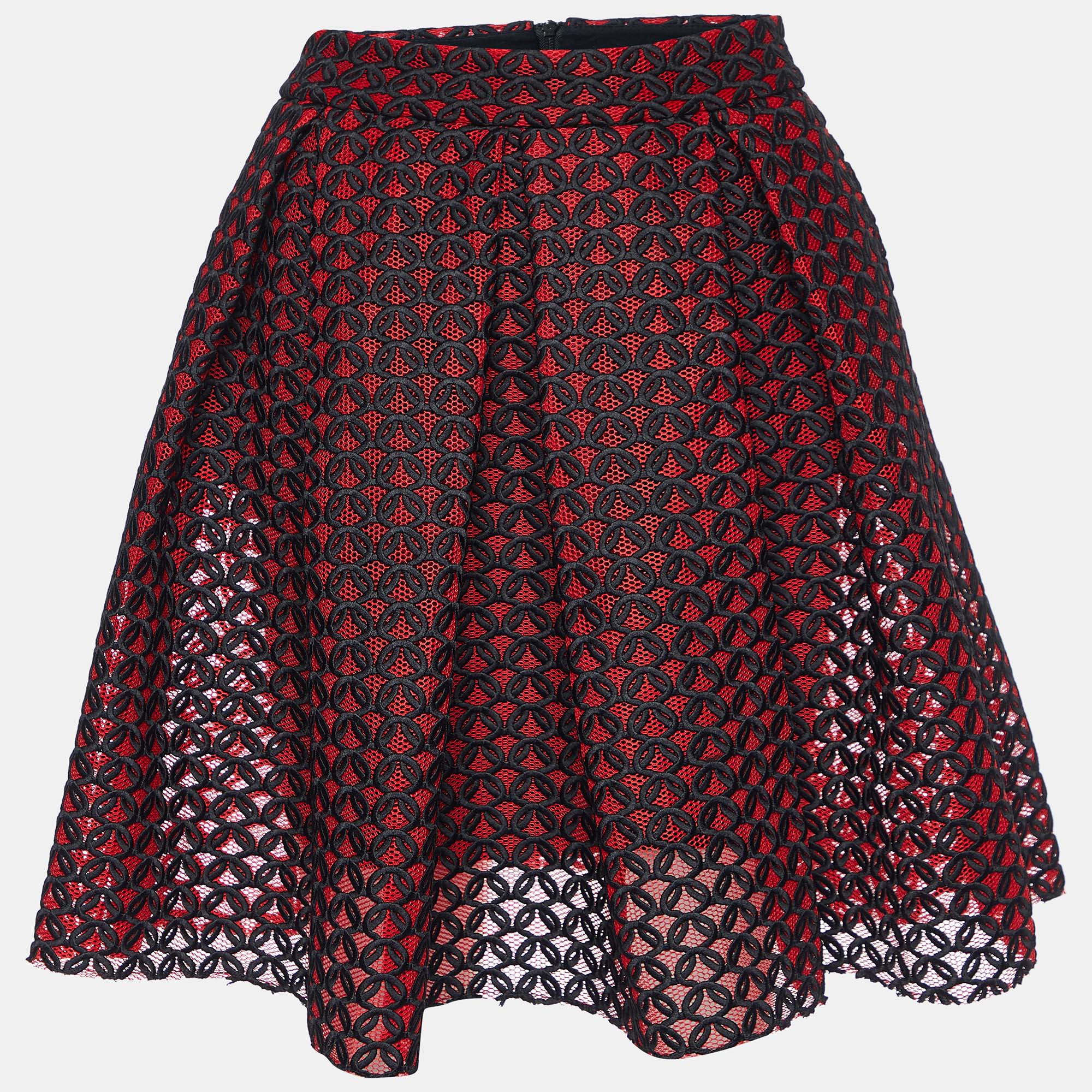 

Maje Rouje Embroidered Mesh Juliette Flared Skirt, Red