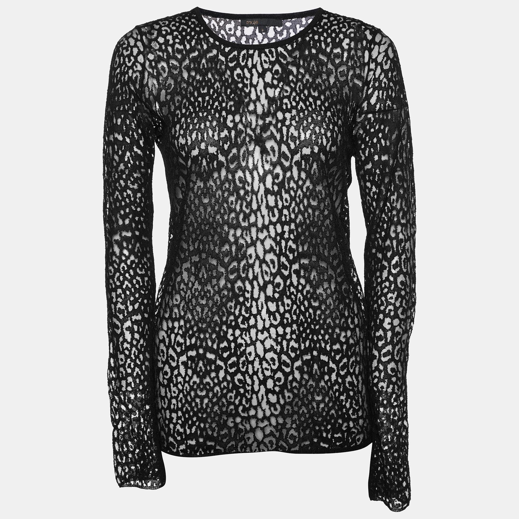 

Maje Black Patterned Lace Full Sleeves Top S