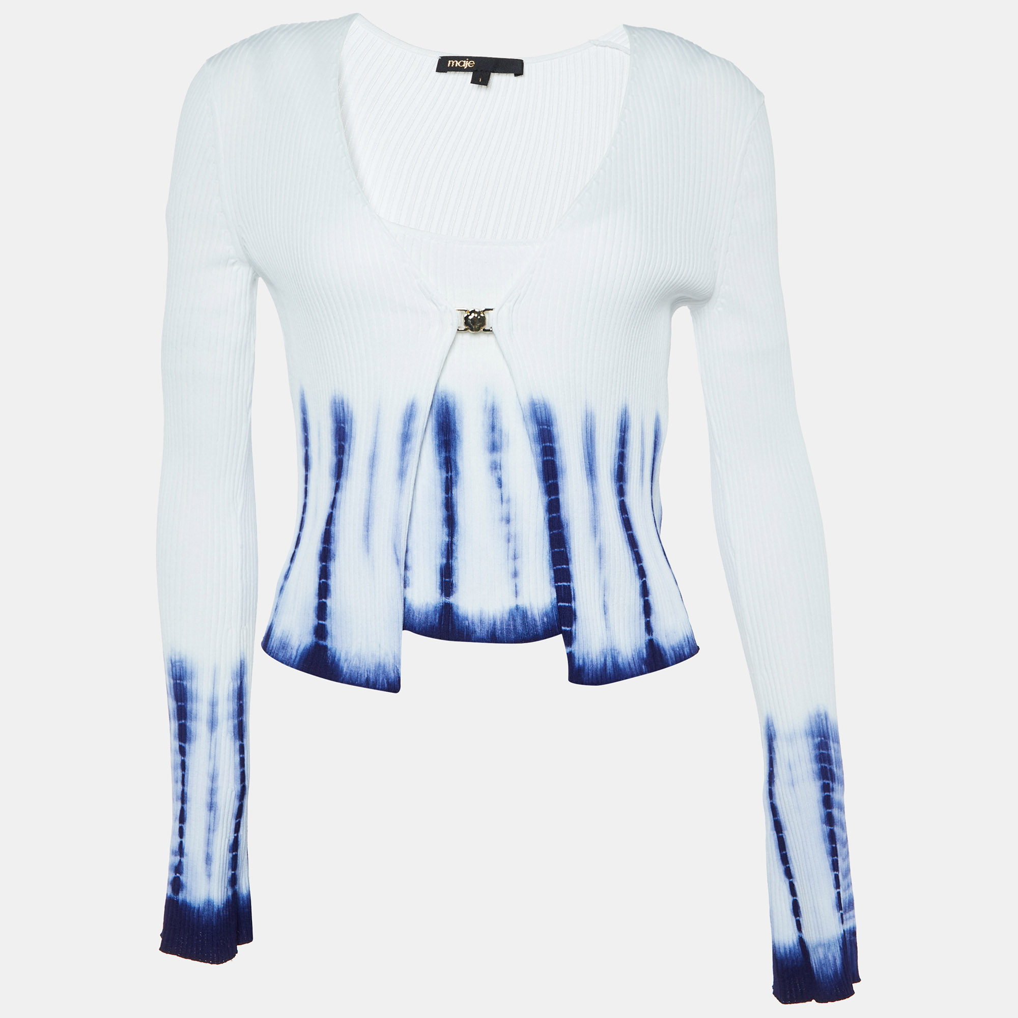 

Maje White/Blue Tie-Dyed Rib Knit Tank Top & Cardigan Set S