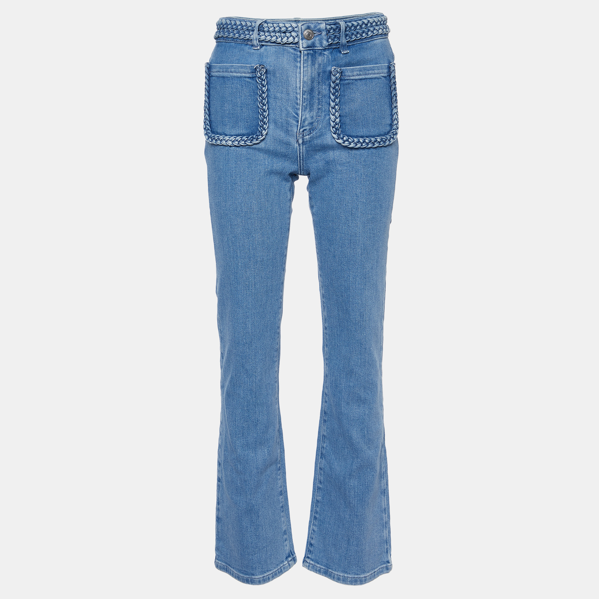 

Maje Blue Denim Braid Detail Flared Jeans S