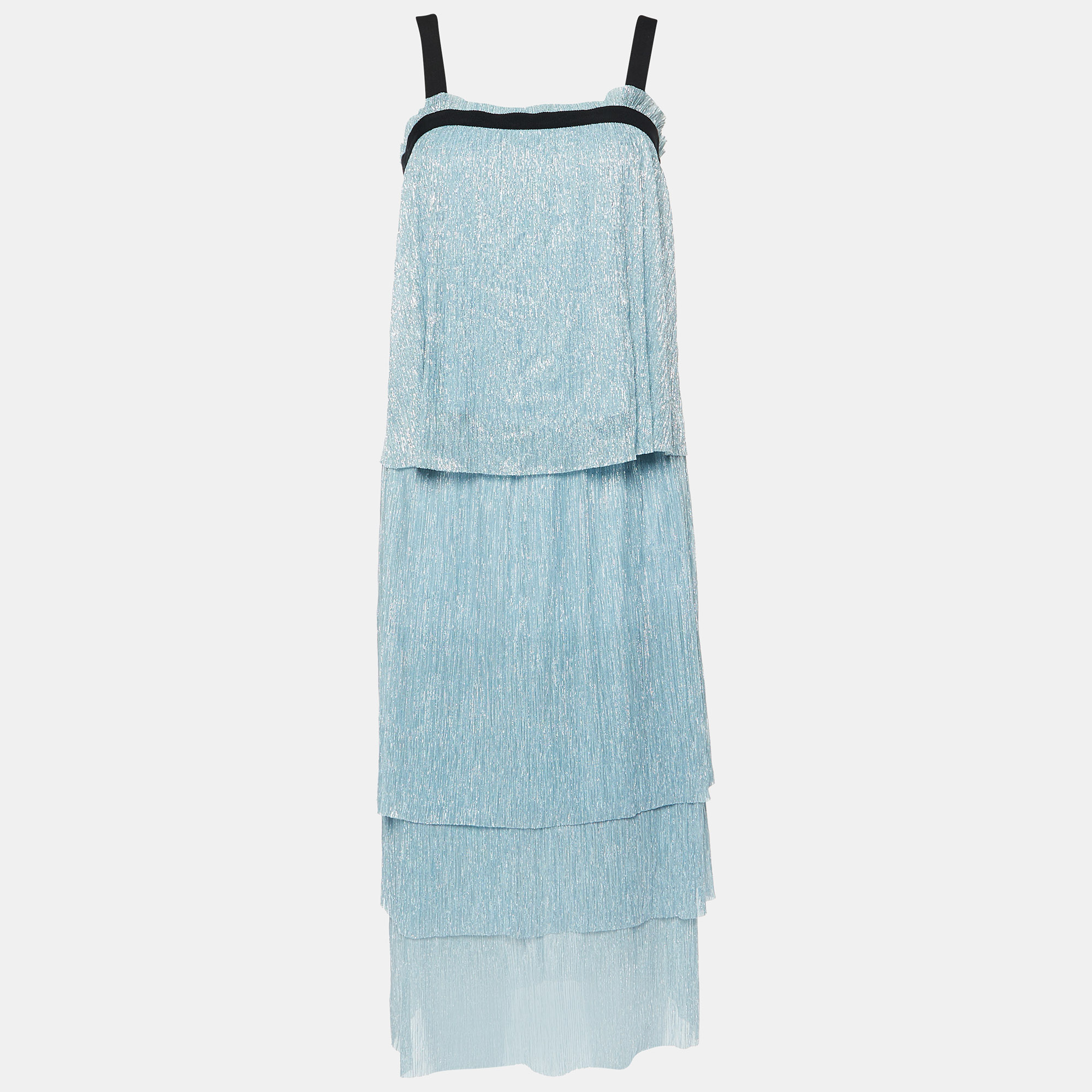 

Maje Blue Lurex Knit Skirt Top Set L/M
