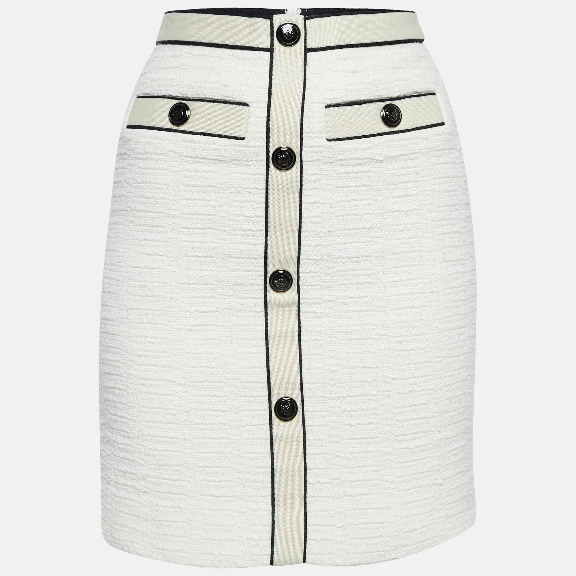 

Maje Off- White Joppy Decorative-Button Tweed Mini Skirt XS, Cream