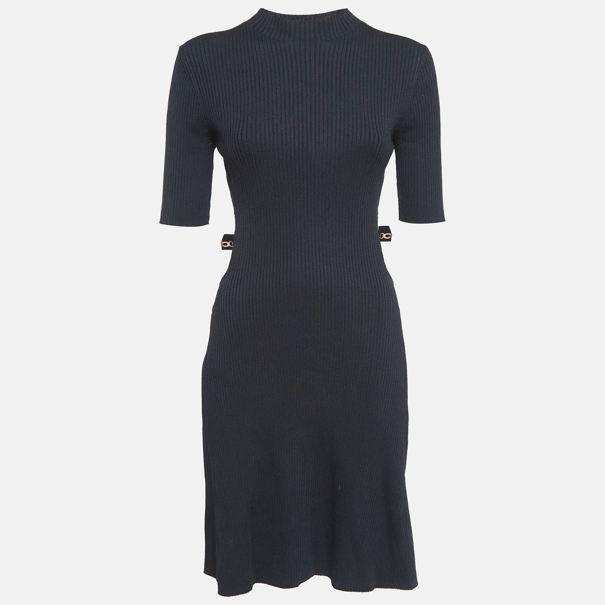 

Maje Black Rib Knit Cut-Out Detail Midi Dress L