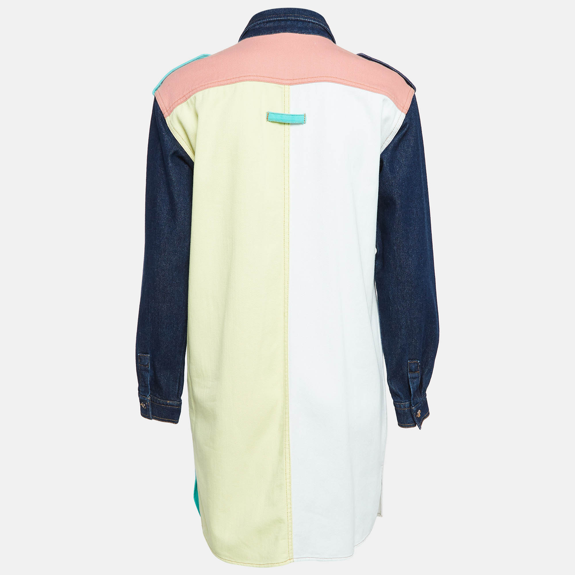 Maje Colorblocked Denim Buttoned Short Dress S 
