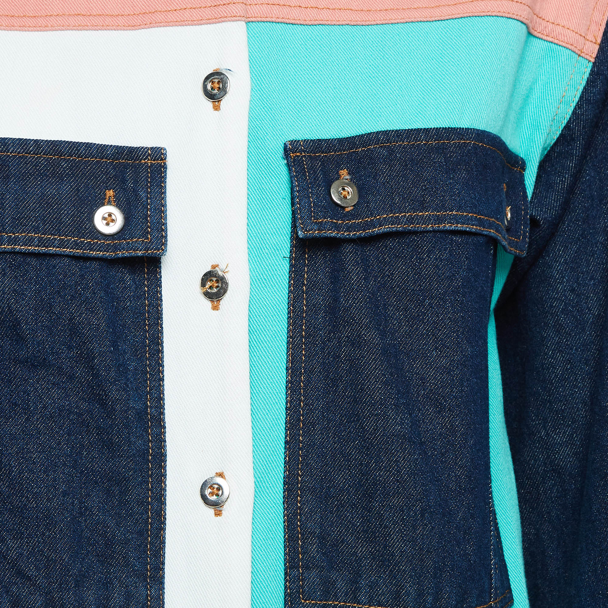 Maje Colorblocked Denim Buttoned Short Dress S 