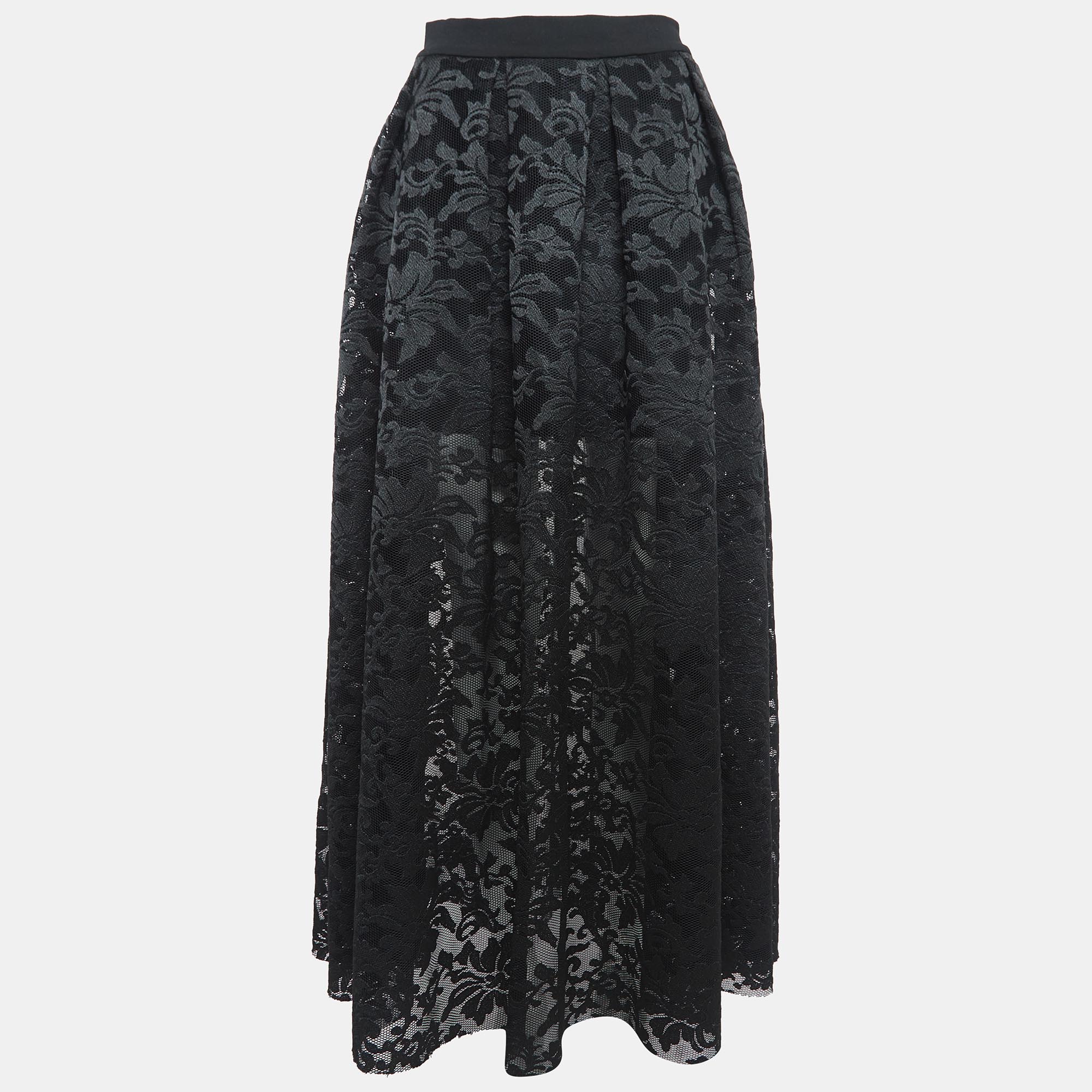 

Maje Black Floral Mesh Maxi Skirt L