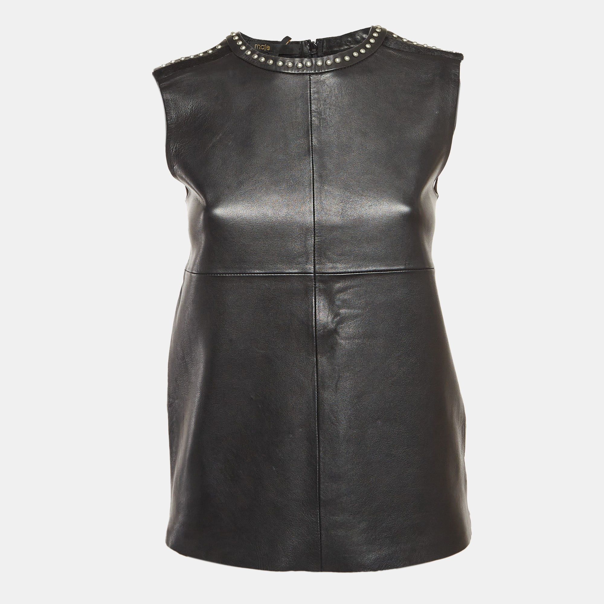 

Maje Black Studded Leather and Jersey Sleeveless Top S