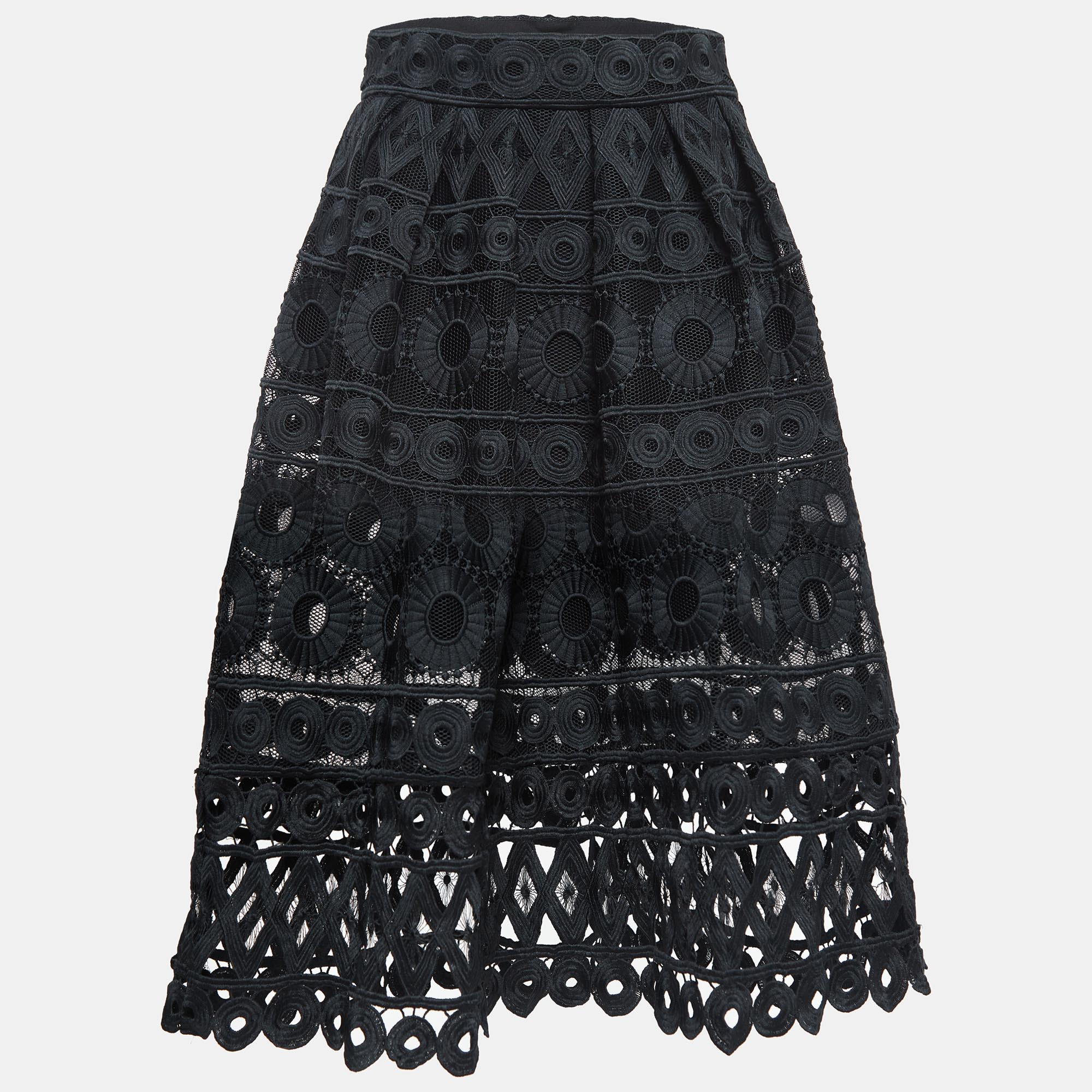 

Maje Black Mesh & Lace Midi Skirt L