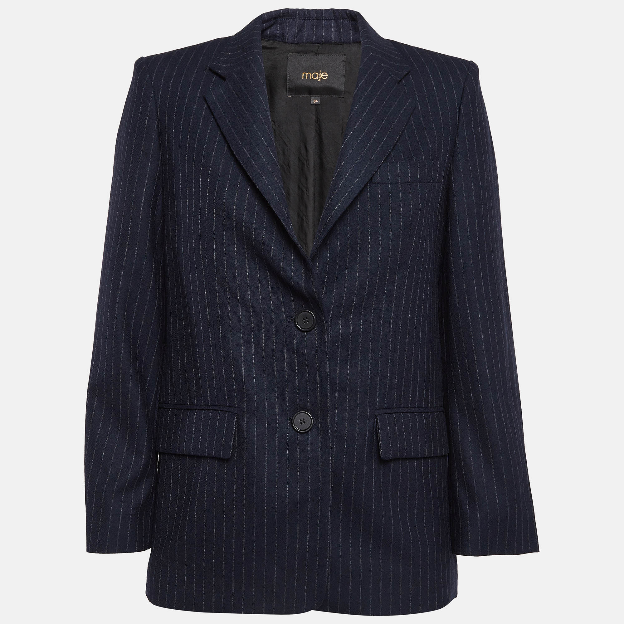 

Maje Blue Pinstripe Wool Oversized Blazer XS, Navy blue