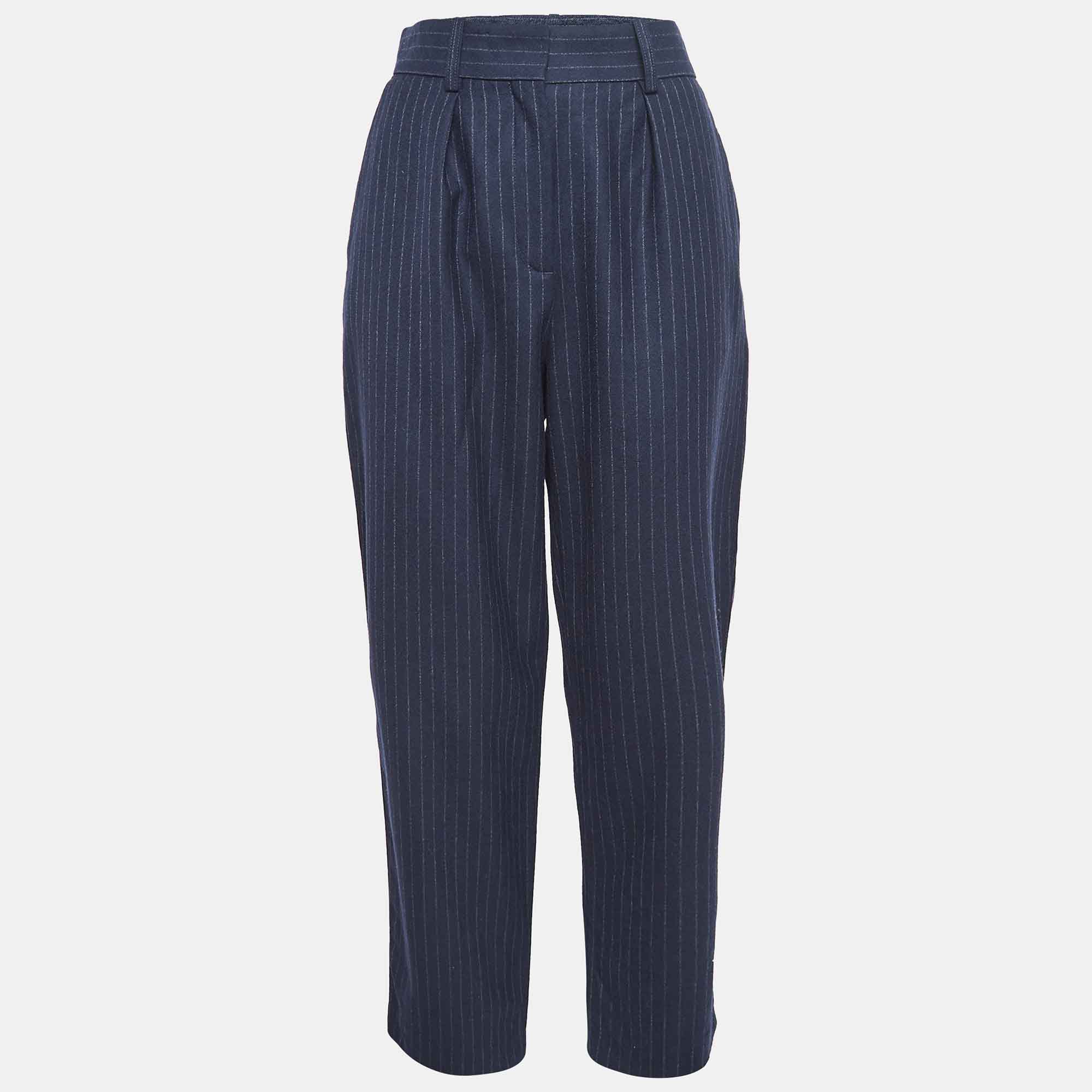 

Maje Blue Pinstriped Wool Formal Trousers M, Navy blue