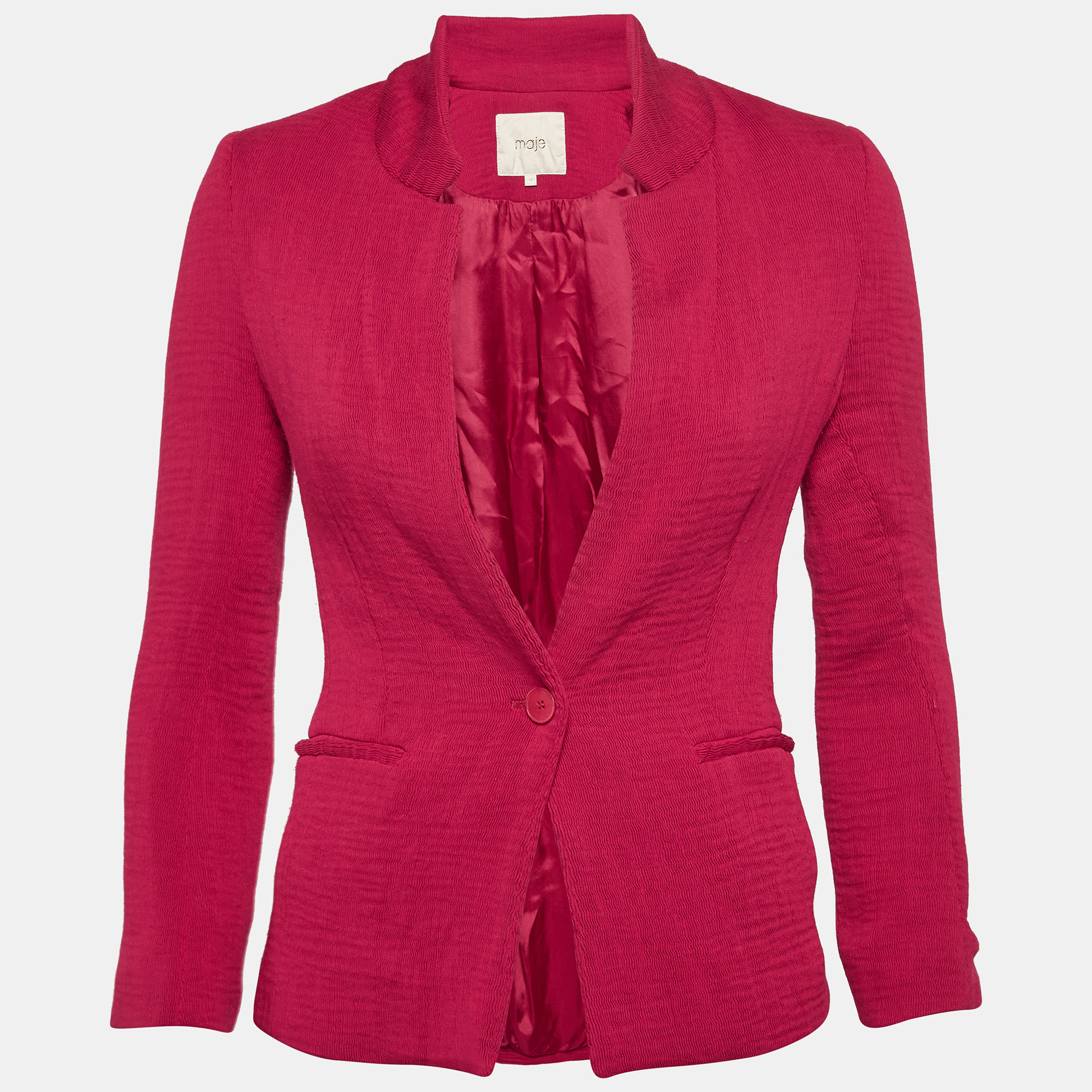 Pre-owned Maje Pink Crinkle Crepe Single Breasted Blazer M